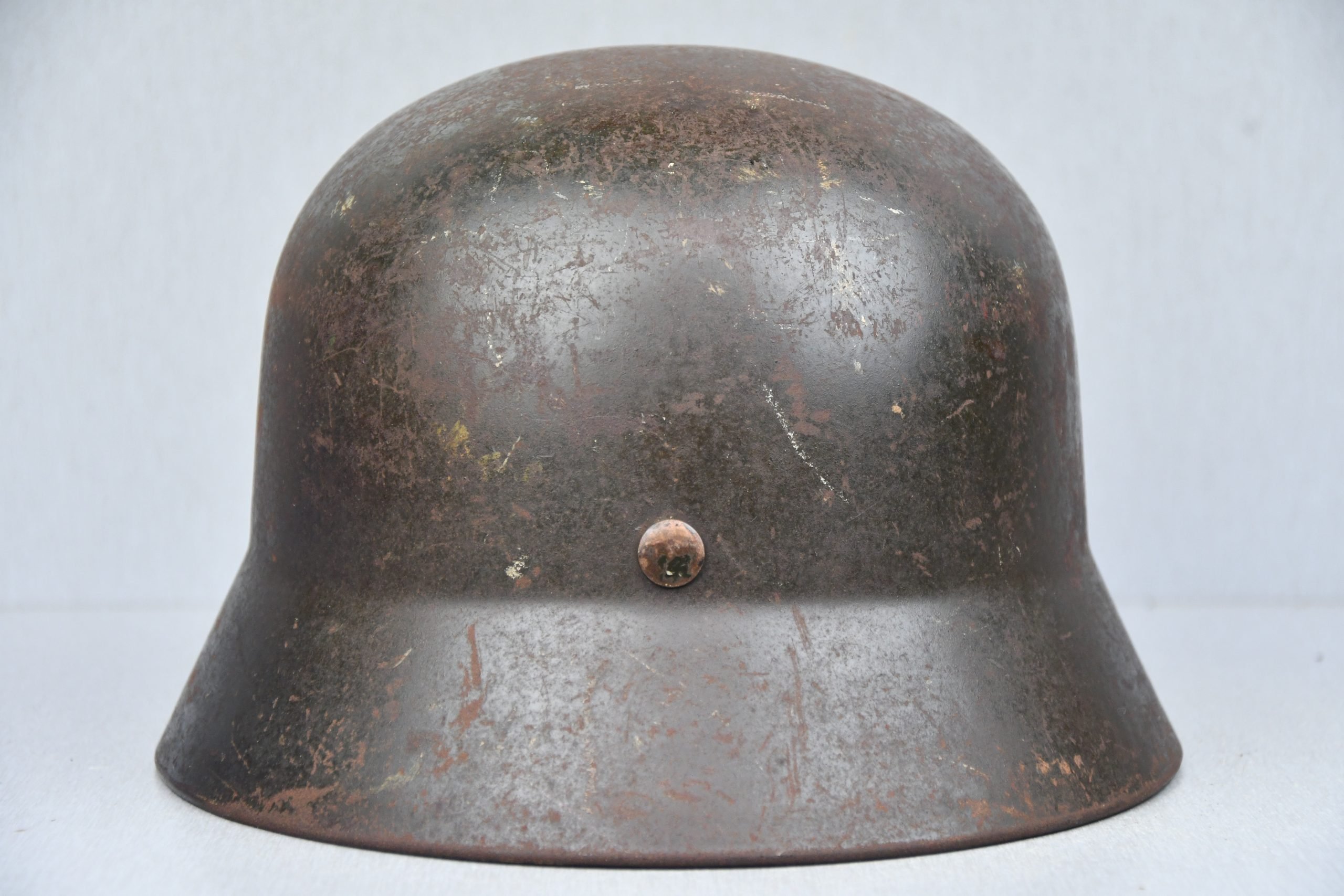 Early M35 Luftwaffe double decal steel helmet with droop tail eagle Q62 named — image 5