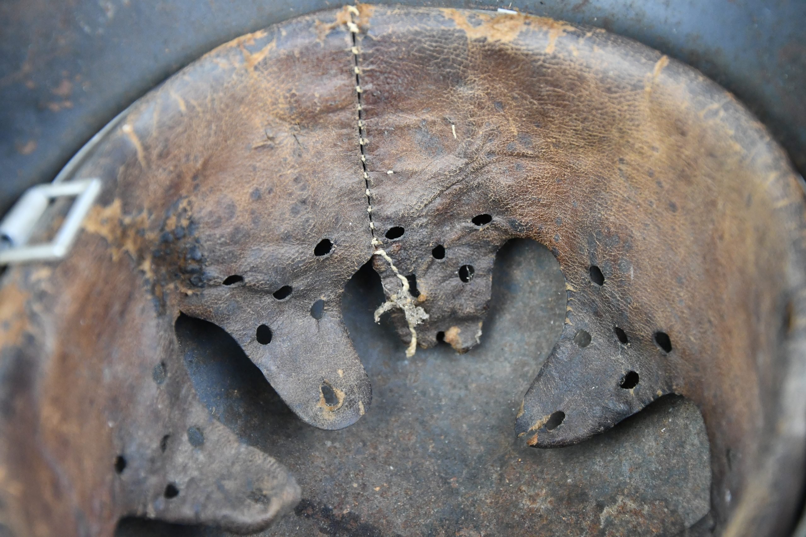 Early M35 Luftwaffe double decal steel helmet with droop tail eagle Q62 named — image 9