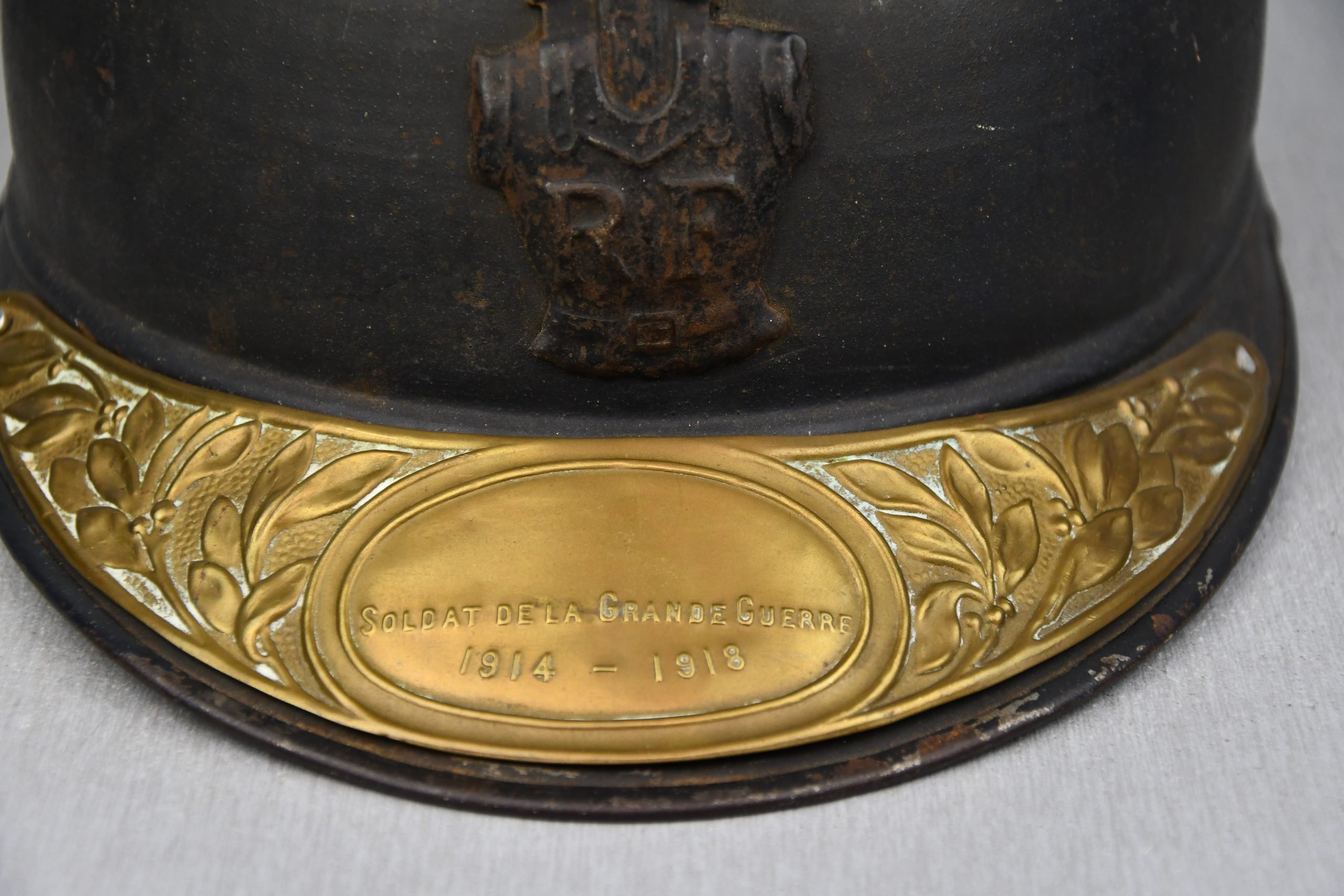 WW1 M15 French 'Genie' Adrian helmet with veteran plate — image 3
