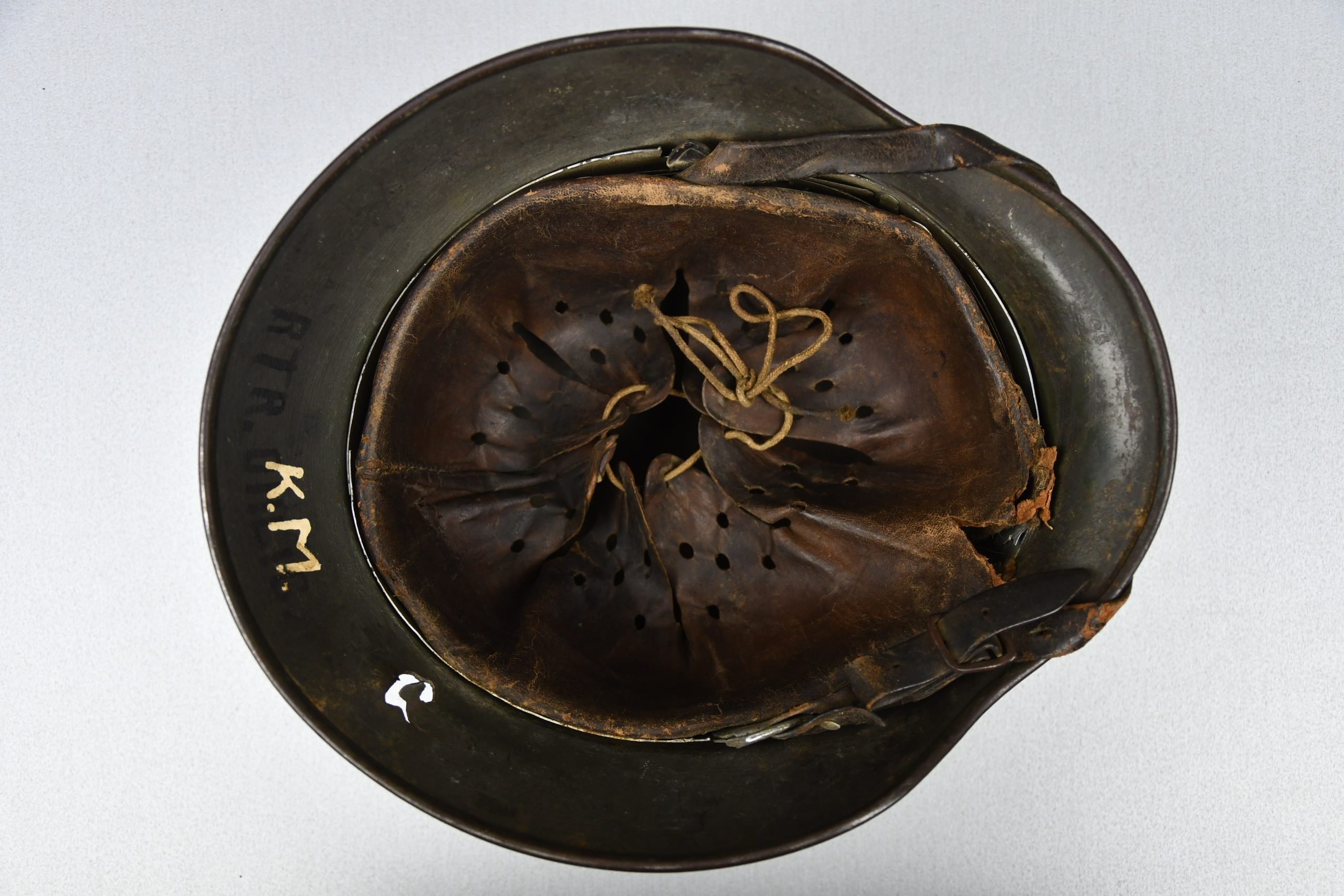 M35 Army (Heer) three tone 'Normandy' camouflage helmet EF62 bullet hit — image 10