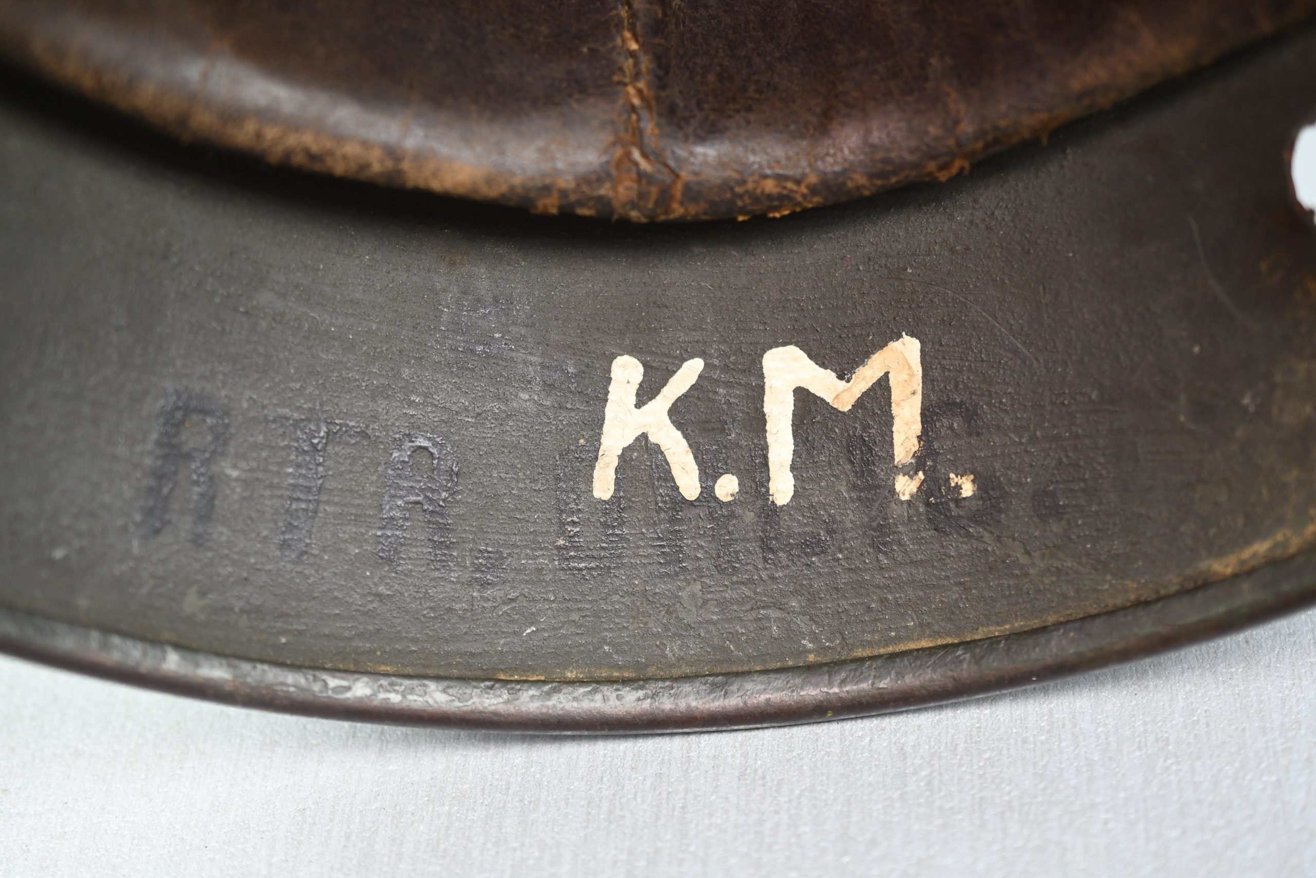 M35 Army (Heer) three tone 'Normandy' camouflage helmet EF62 bullet hit — image 13