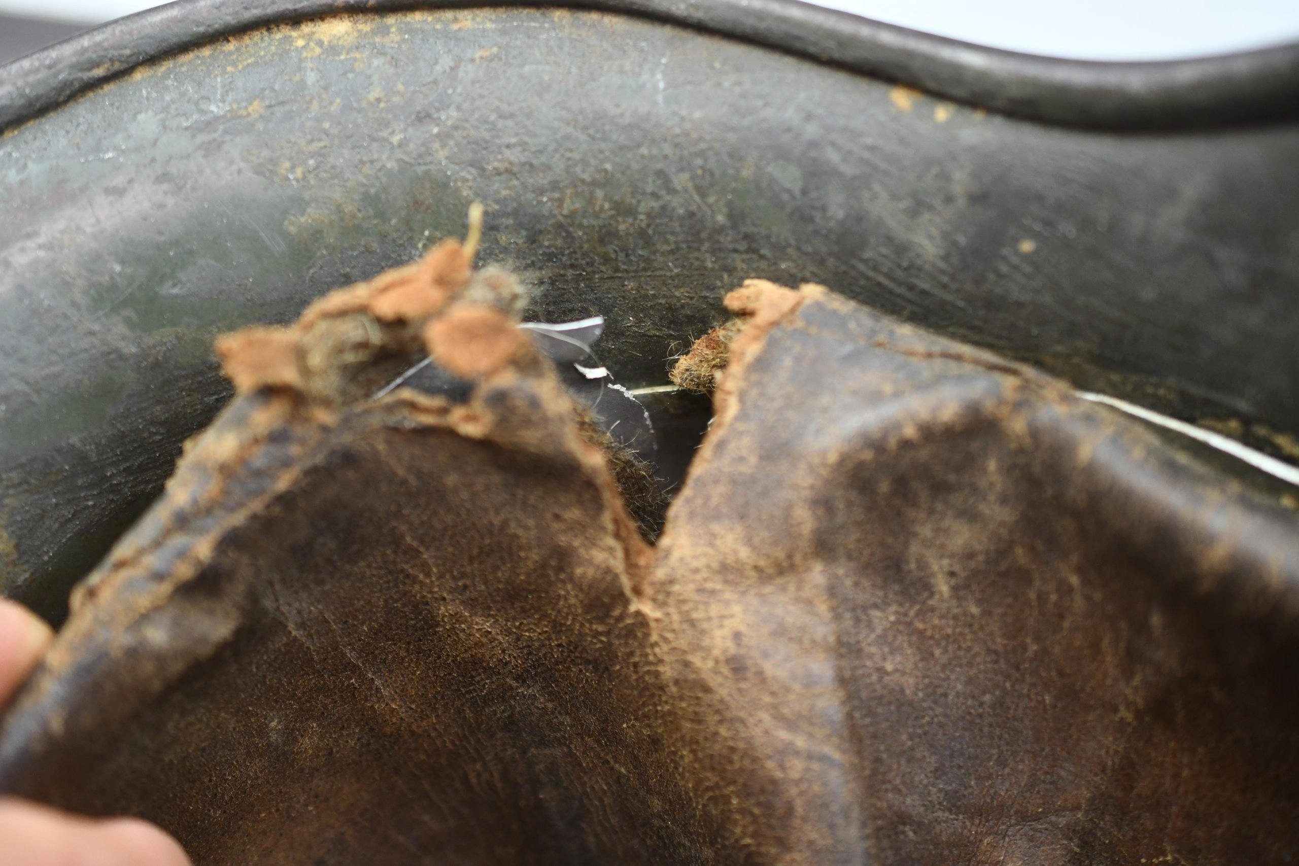 M35 Army (Heer) three tone 'Normandy' camouflage helmet EF62 bullet hit — image 20