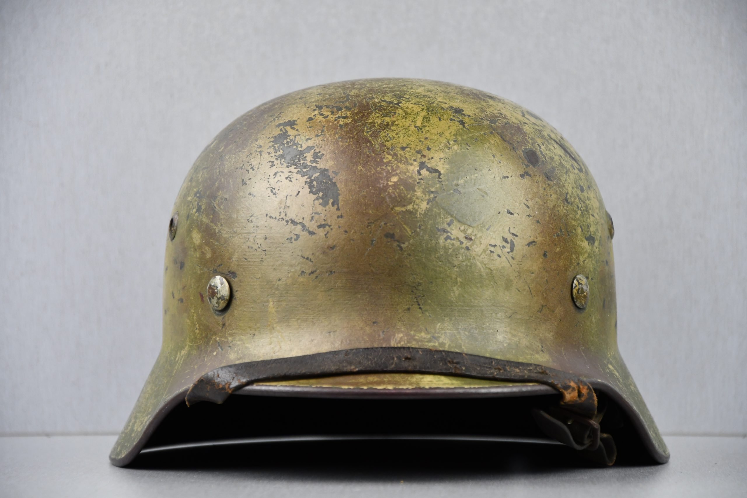 M35 Army (Heer) three tone 'Normandy' camouflage helmet EF62 bullet hit — image 8
