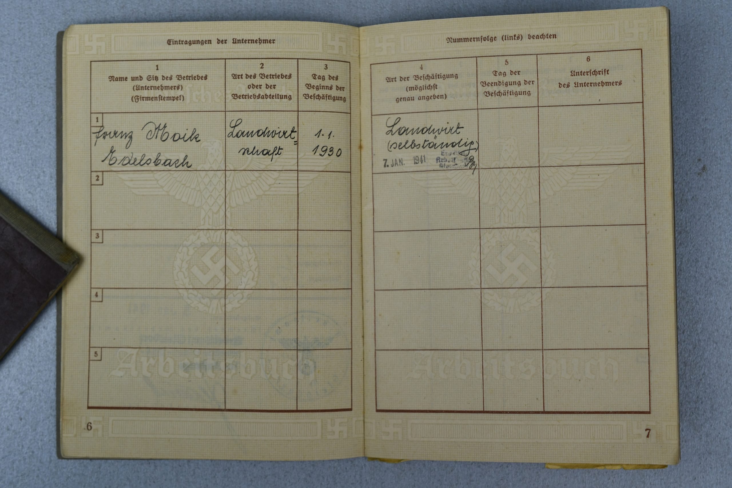 German workers booklet 'Arbeitsbuch' Franz Maik, self-employed farmer — image 5