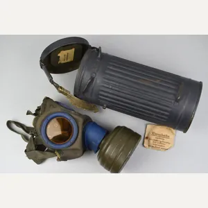M31 Gas Mask with blue canister unit marked 'Marine-Flak-Abteilung 276' …
