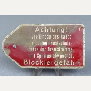 German Aircraft Warning Plate 'Achtung! Blockiergefahr!'