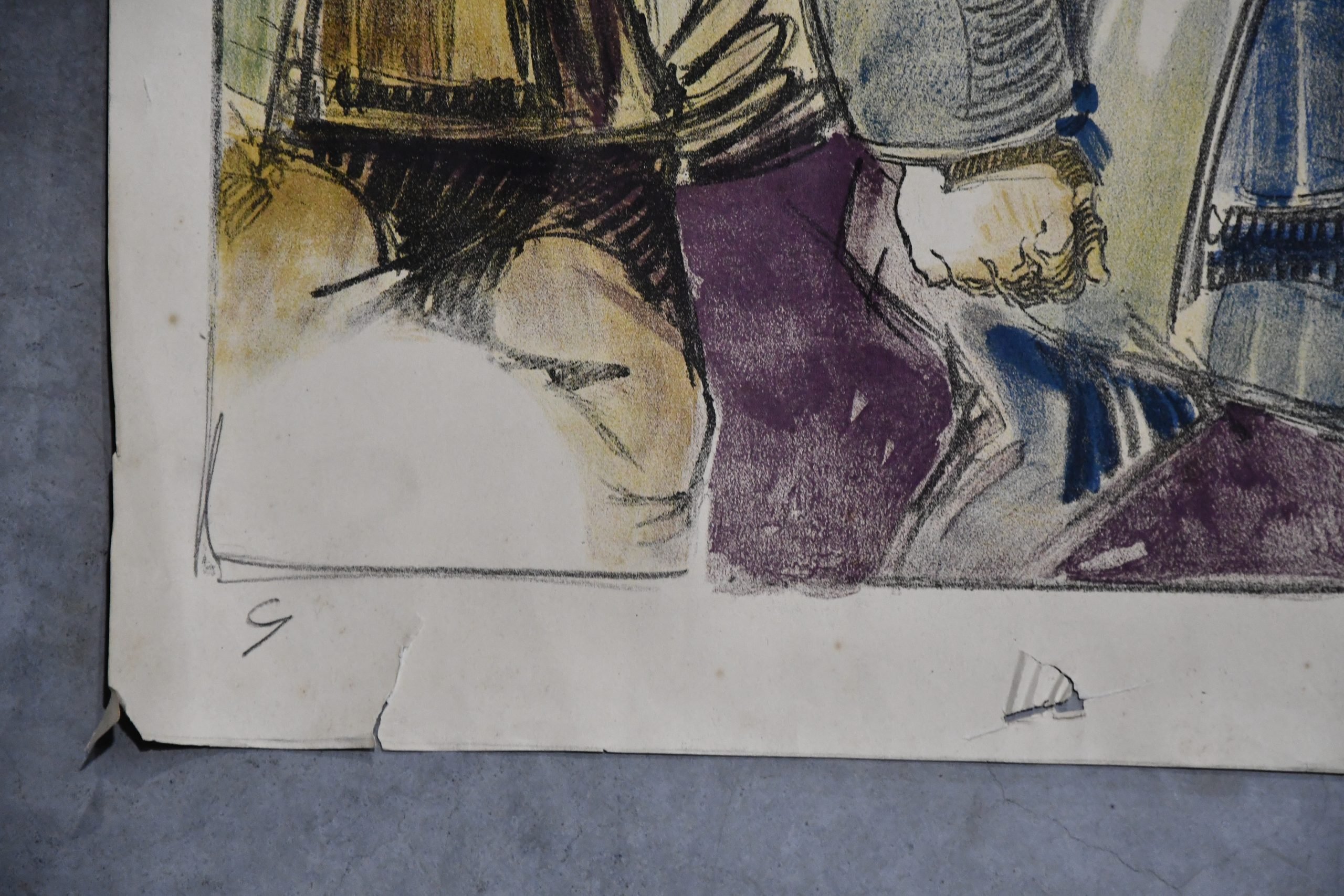 Large Original WWI Allied Soldiers Charcoal Drawing – Signed – 125 × 85 — image 3