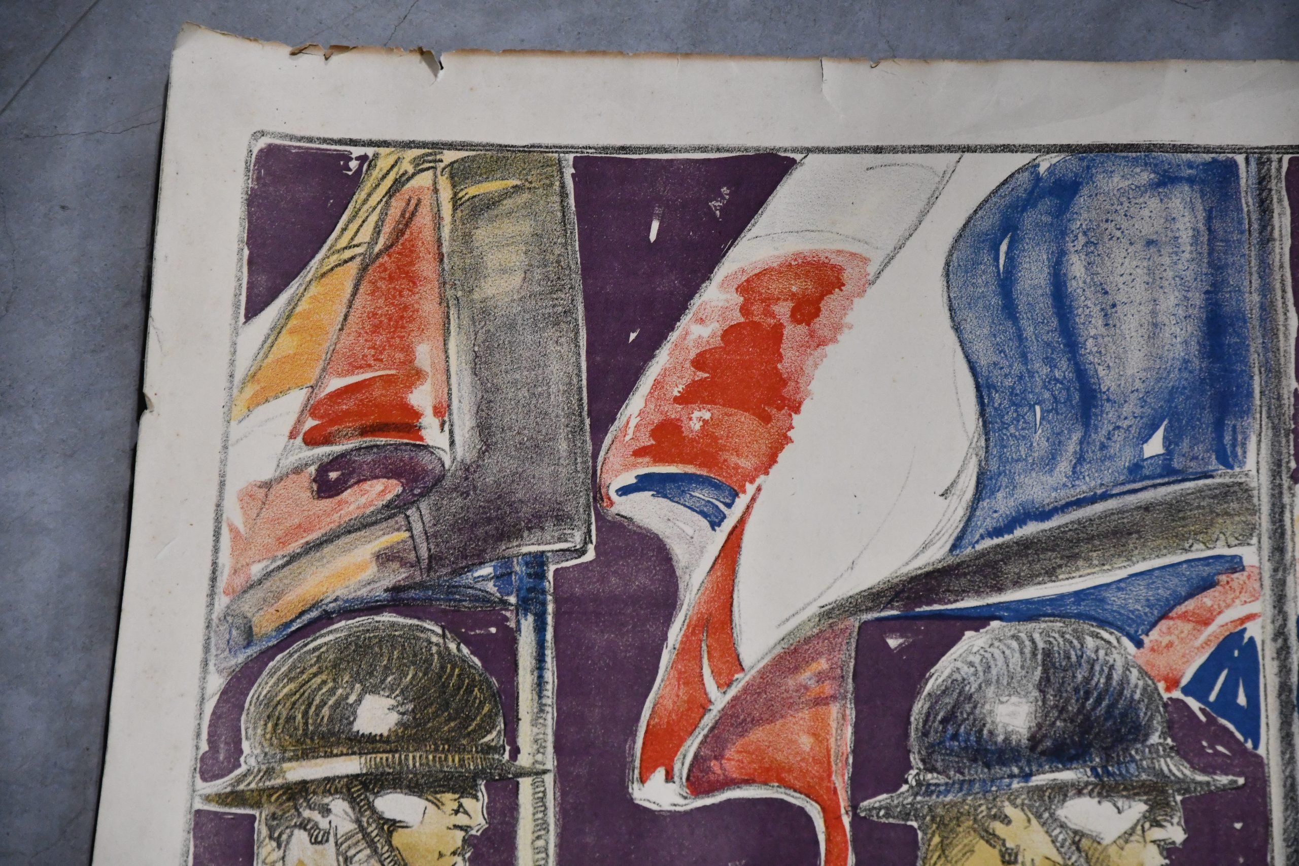 Large Original WWI Allied Soldiers Charcoal Drawing – Signed – 125 × 85 — image 4