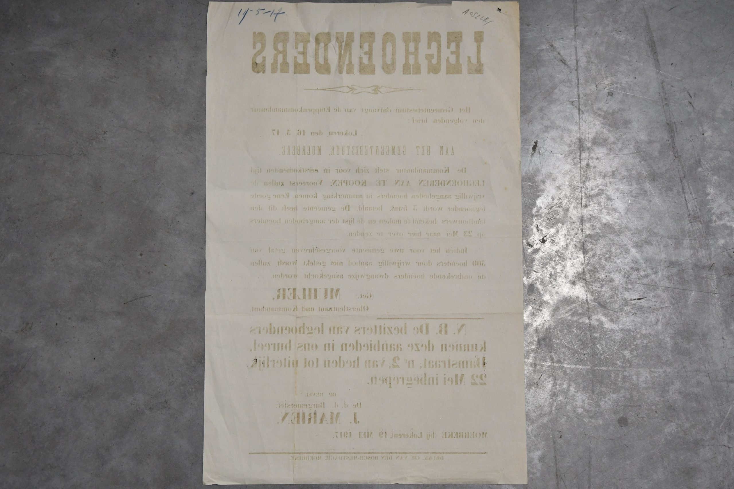 Original WWI German Occupation Poster 'Leghoenders' – Moerbeke / Lokeren – 1917 – 55 × 36 cm — image 2