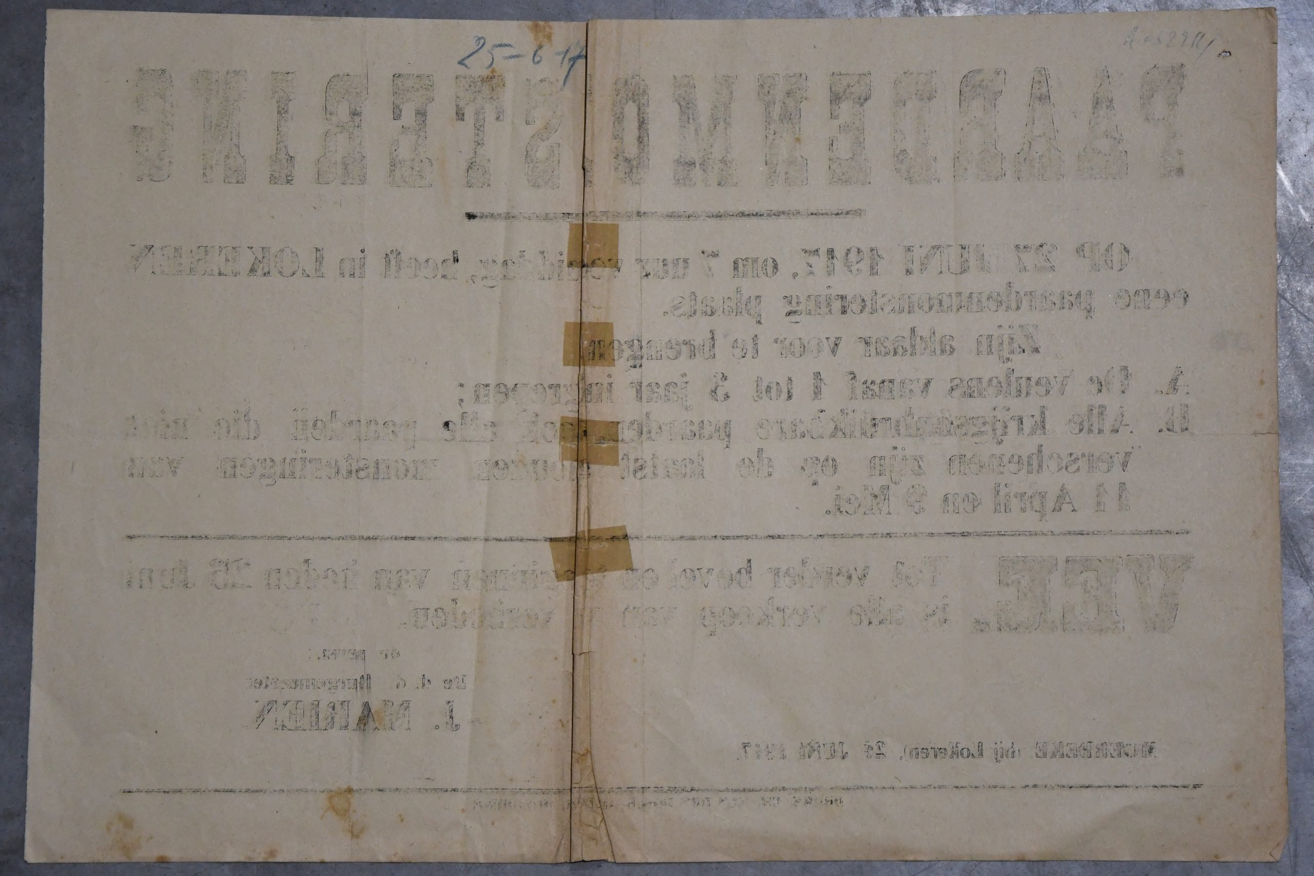 Original WWI Belgian Notice Poster 'Paardenmonstering' – Lokeren – 1917 – 36 × 55 cm — image 2