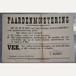 Original WWI Belgian Notice Poster 'Paardenmonstering' – Lokeren – 1917 …