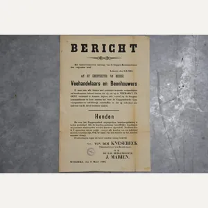 Original WWI Belgian Occupation Poster 'Bericht – Veehandelaars en Beenhouders …