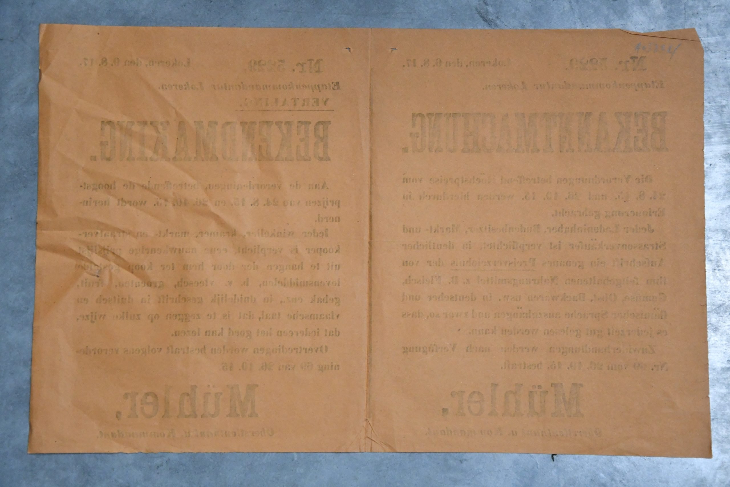 Original WWI German Occupation Poster 'Bekanntmachung / Bekendmaking – Maximum Prices Regulation' – Etappenkommandantur Lokeren – 1917 – approx. 36 × 55 cm — image 2
