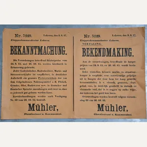Original WWI German Occupation Poster 'Bekanntmachung / Bekendmaking – Maximum …