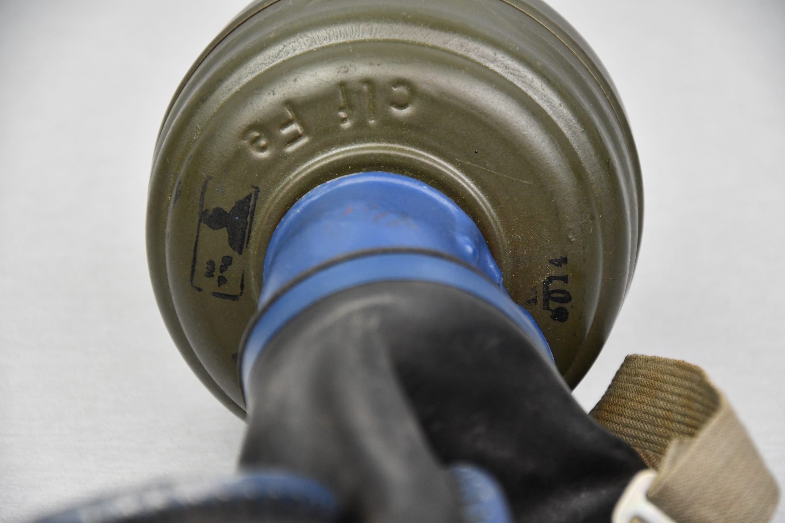 M31 Luftwaffe gas mask with two tone camouflage canister unit marked Flak-Abteilung 441 'Caen' Normandy 1944′ — image 4