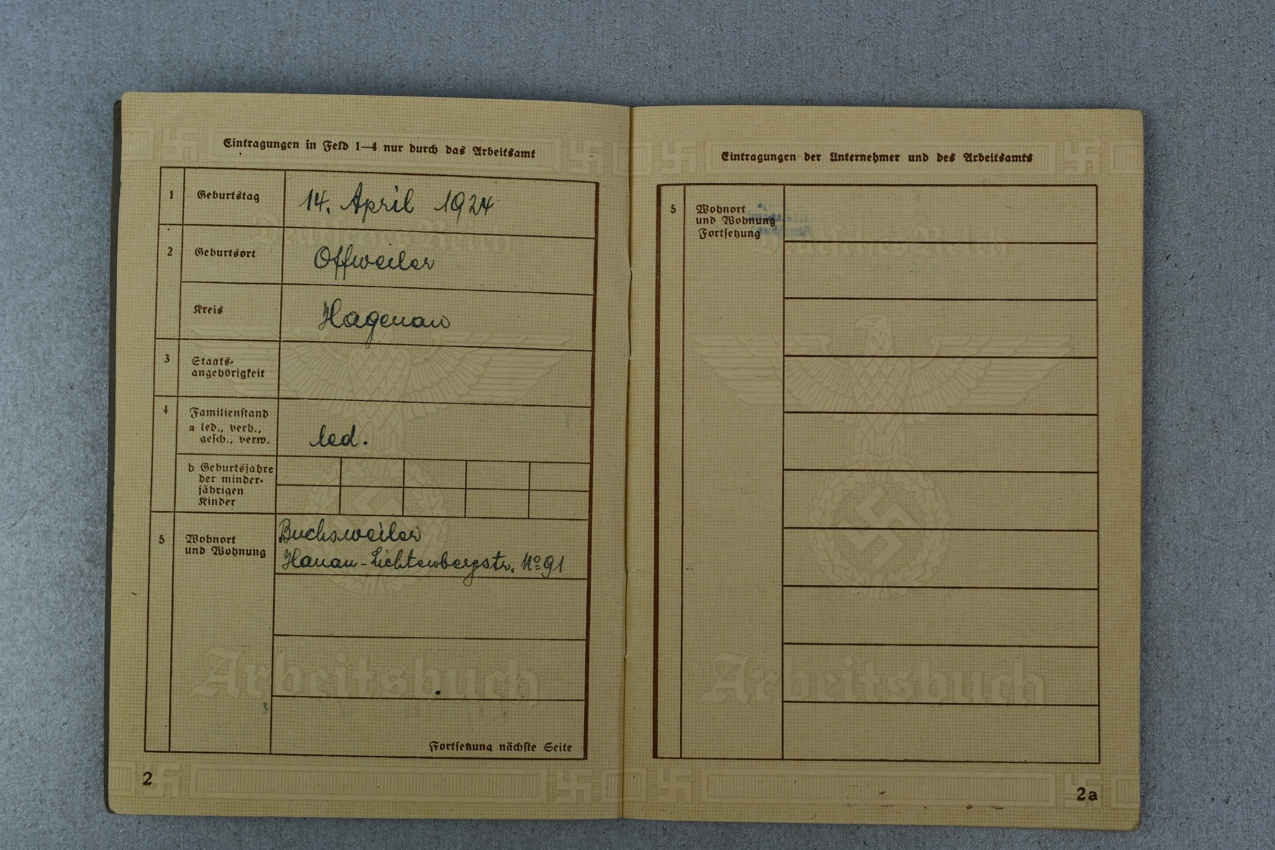 RAD & Munitions Worker Arbeitsbuch – Also Dental Assistant – Anna Margarete Diffine – Arbeitsamt Straßburg — image 3