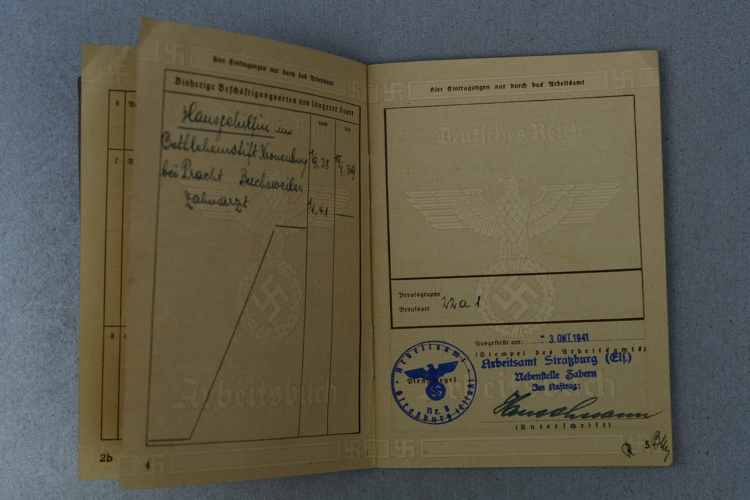 RAD & Munitions Worker Arbeitsbuch – Also Dental Assistant – Anna Margarete Diffine – Arbeitsamt Straßburg — image 5