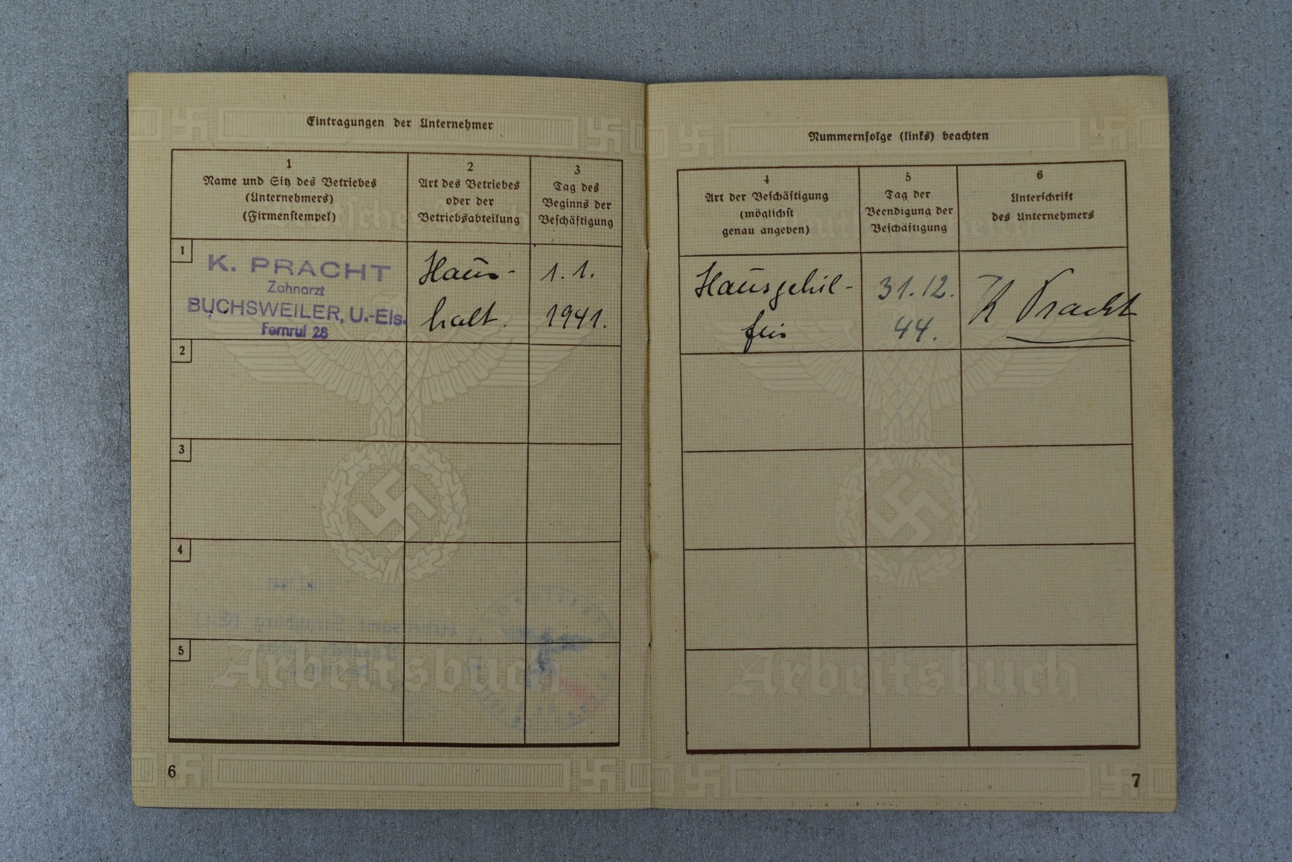RAD & Munitions Worker Arbeitsbuch – Also Dental Assistant – Anna Margarete Diffine – Arbeitsamt Straßburg — image 6