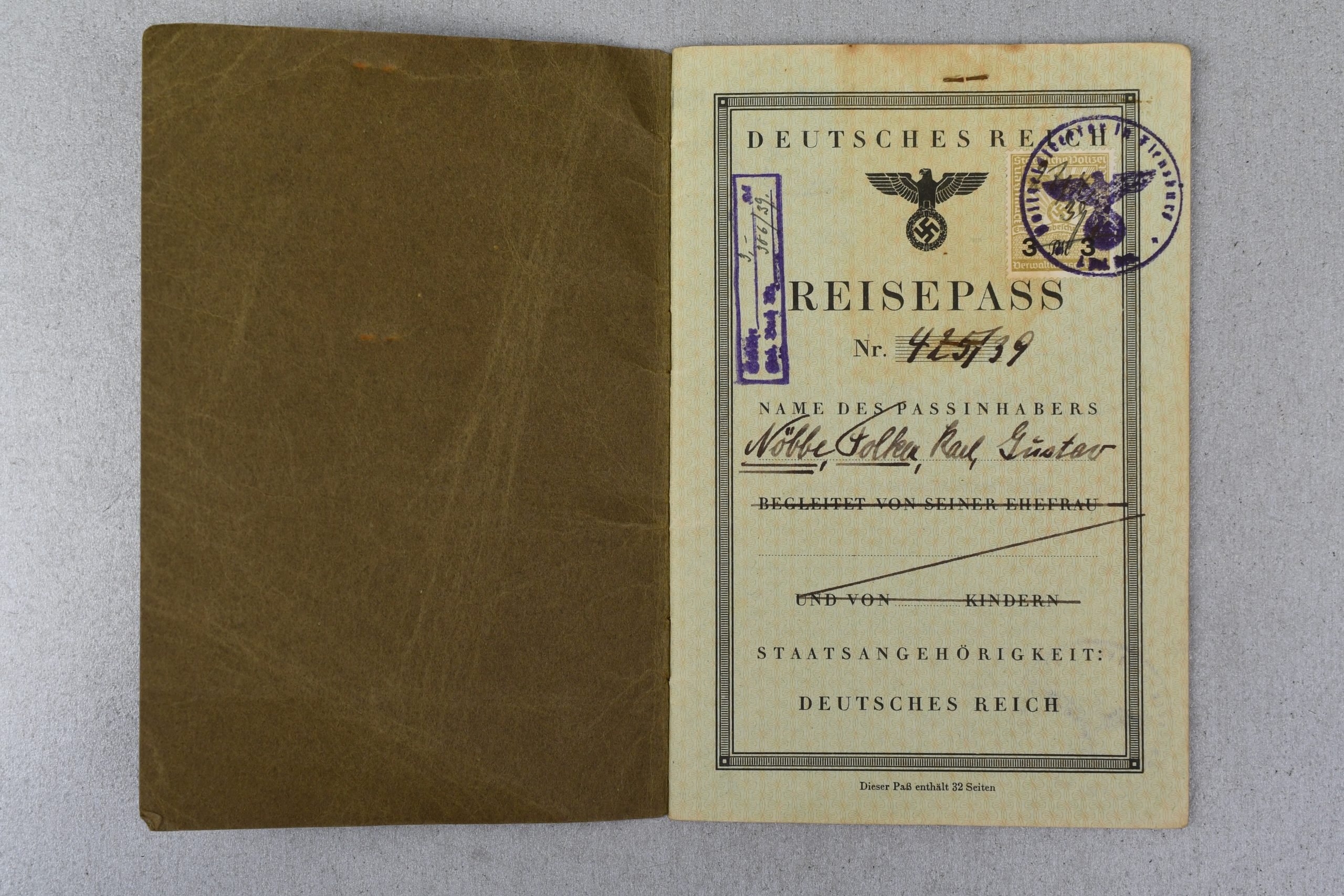 Deutsches Reich Reisepass – Flensburg Issued 1939 – Multiple Denmark Border Crossings — image 2