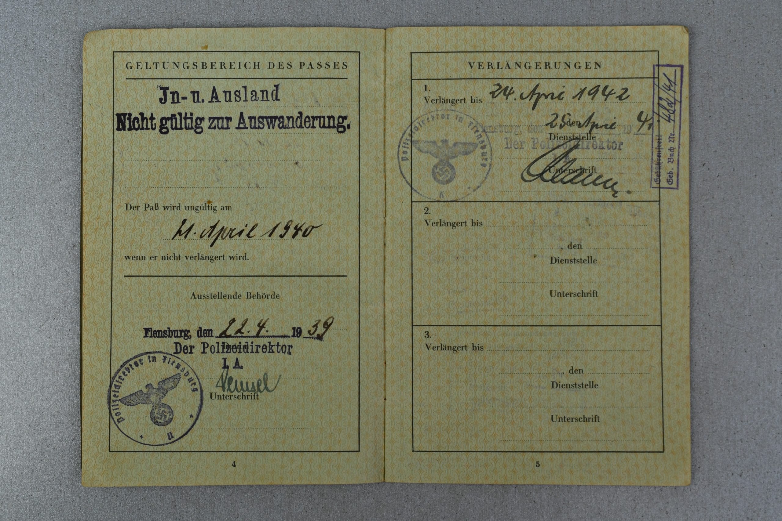 Deutsches Reich Reisepass – Flensburg Issued 1939 – Multiple Denmark Border Crossings — image 4