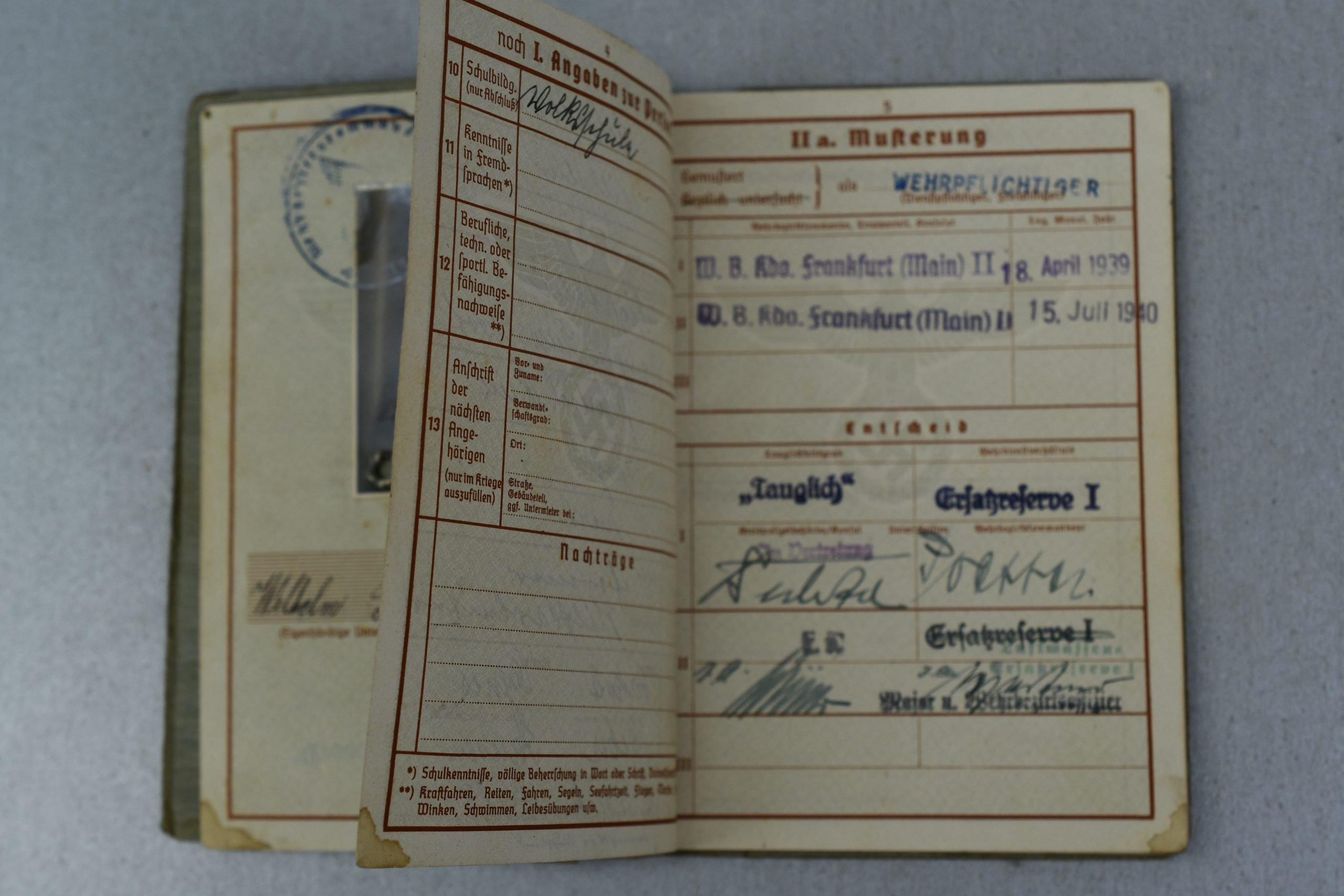 Army (Heer) Wehrpass Wilhelm Schröers – Frankfurt am Main – Issued 1939 — image 4