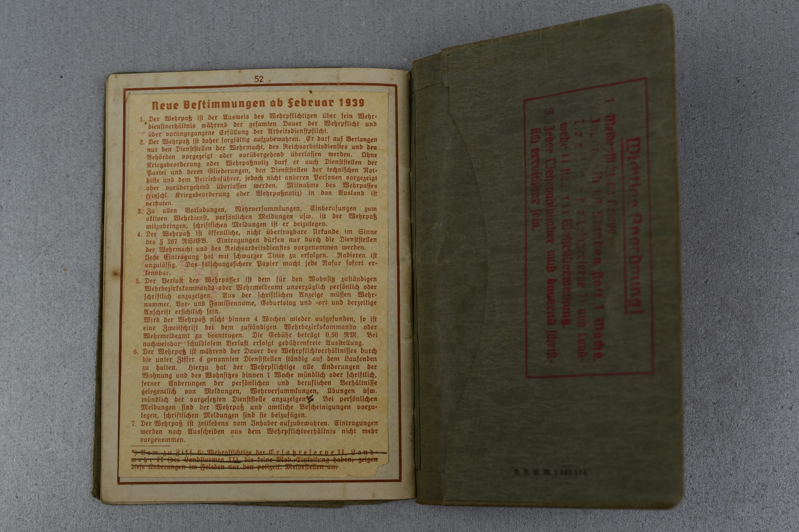 Army (Heer) Wehrpass Wilhelm Schröers – Frankfurt am Main – Issued 1939 — image 6