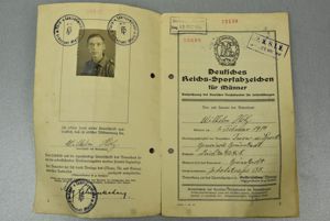 German DRL sports badge 'Reichssportabzeichen' in bronze award document 1937
