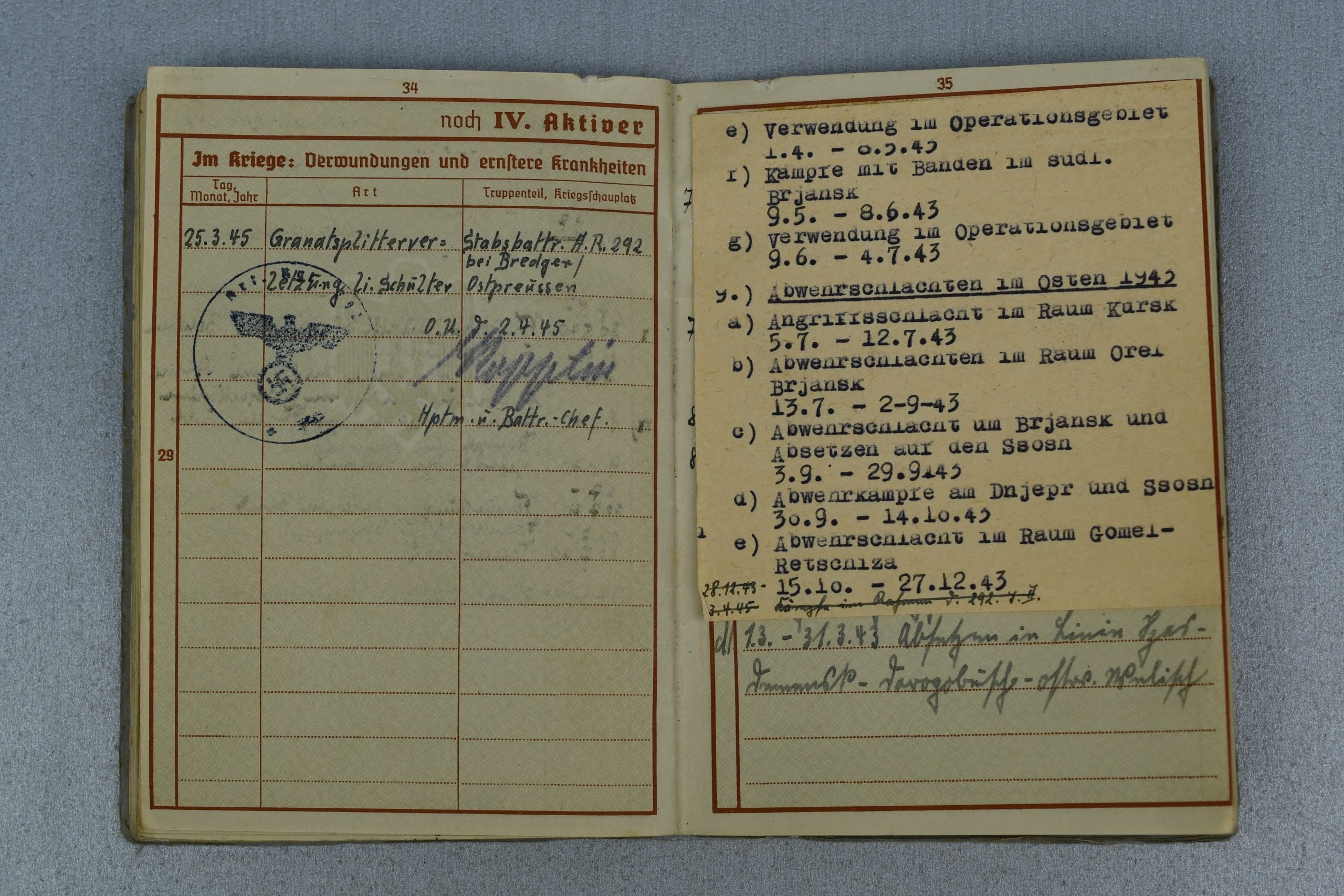 Army (Heer) Wehrpass Hans Flüring Artillerie-Regiment 292 — image 13