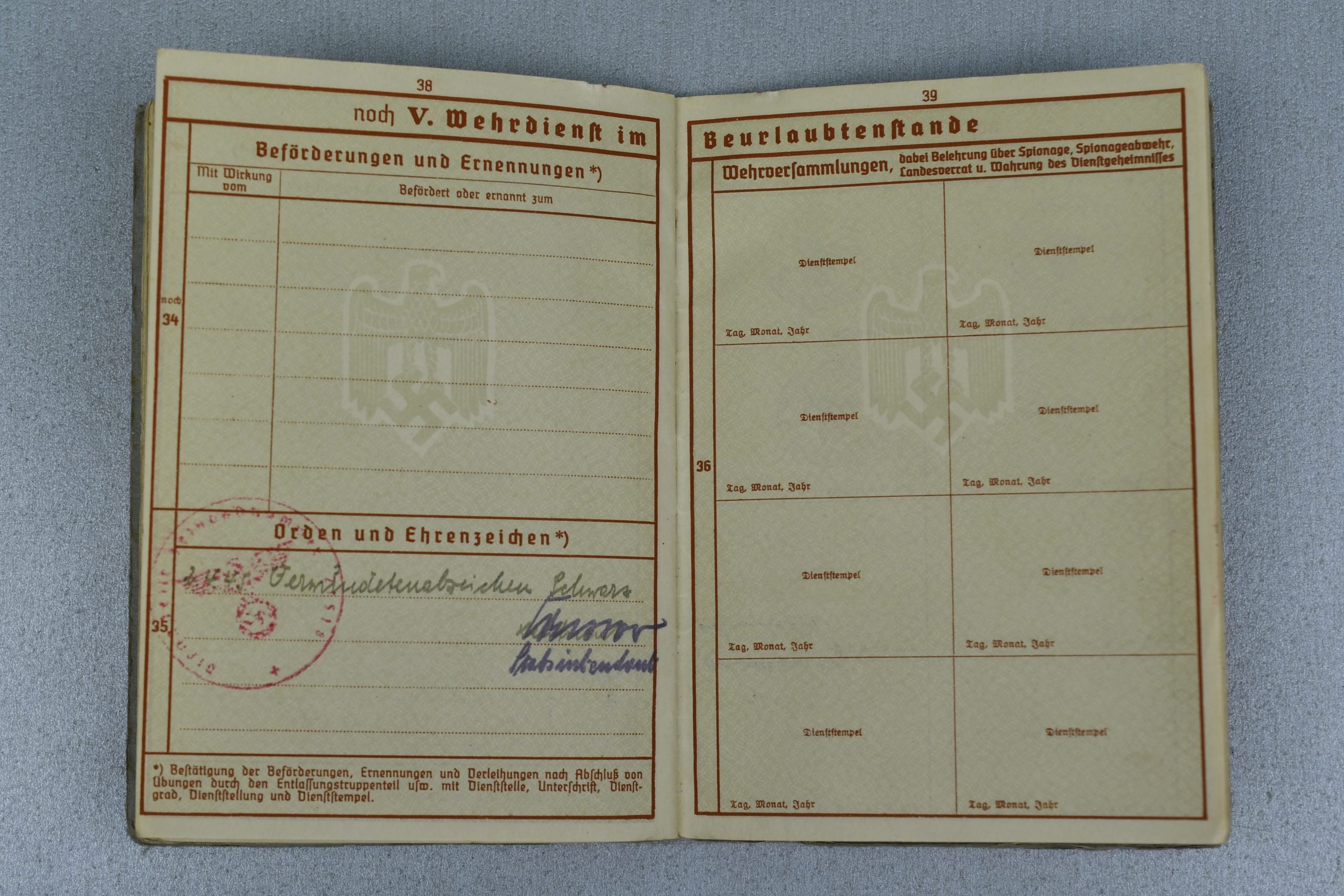 Army (Heer) Wehrpass Hans Flüring Artillerie-Regiment 292 — image 15