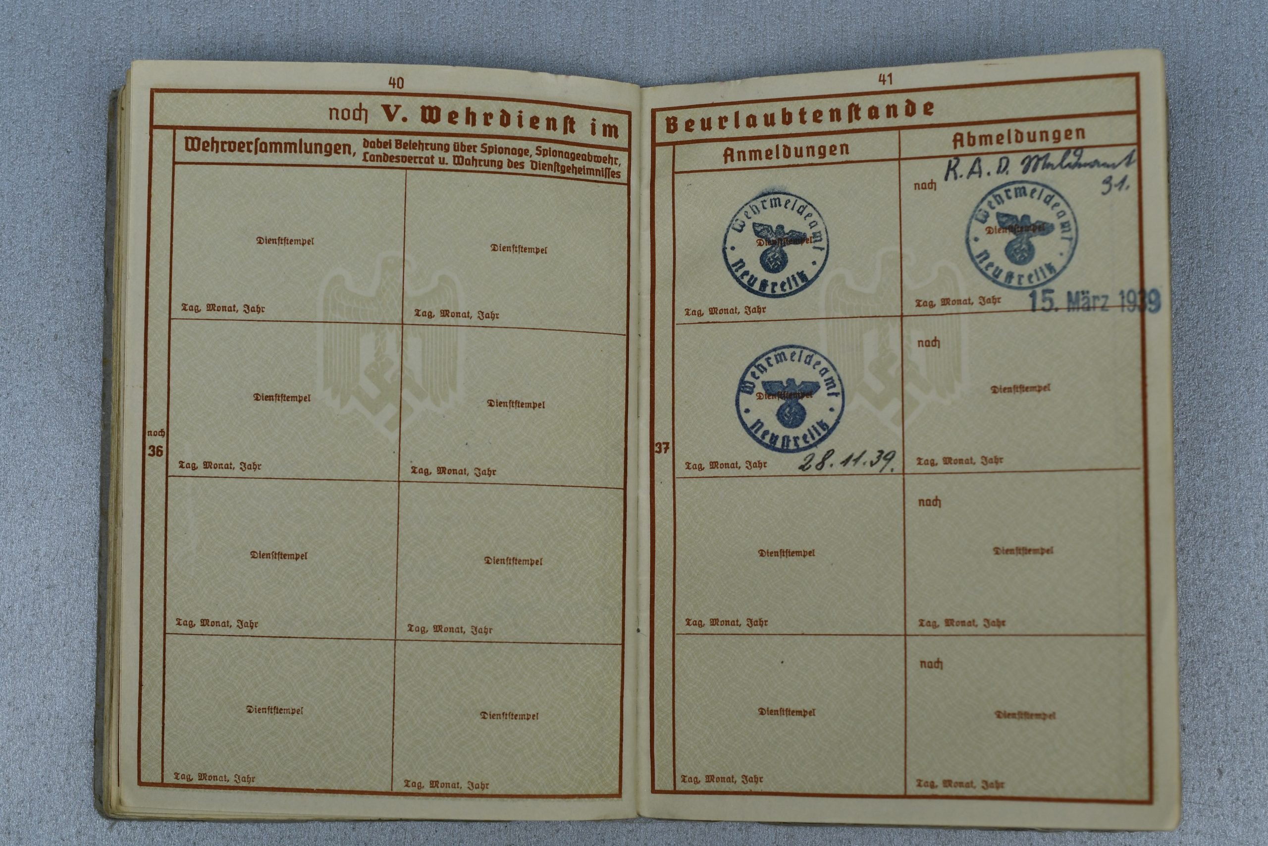 Army (Heer) Wehrpass Hans Flüring Artillerie-Regiment 292 — image 16