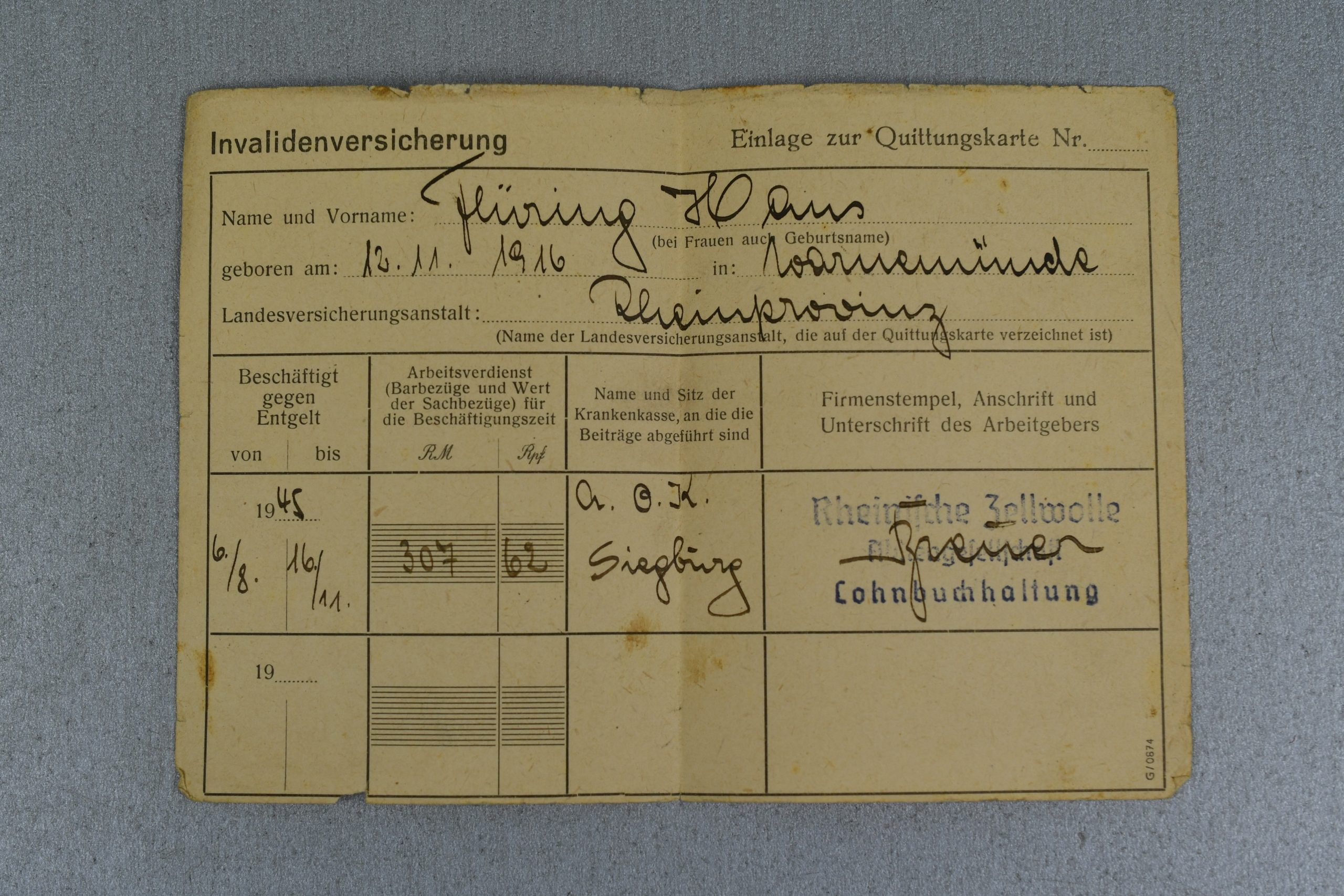 Army (Heer) Wehrpass Hans Flüring Artillerie-Regiment 292 — image 23