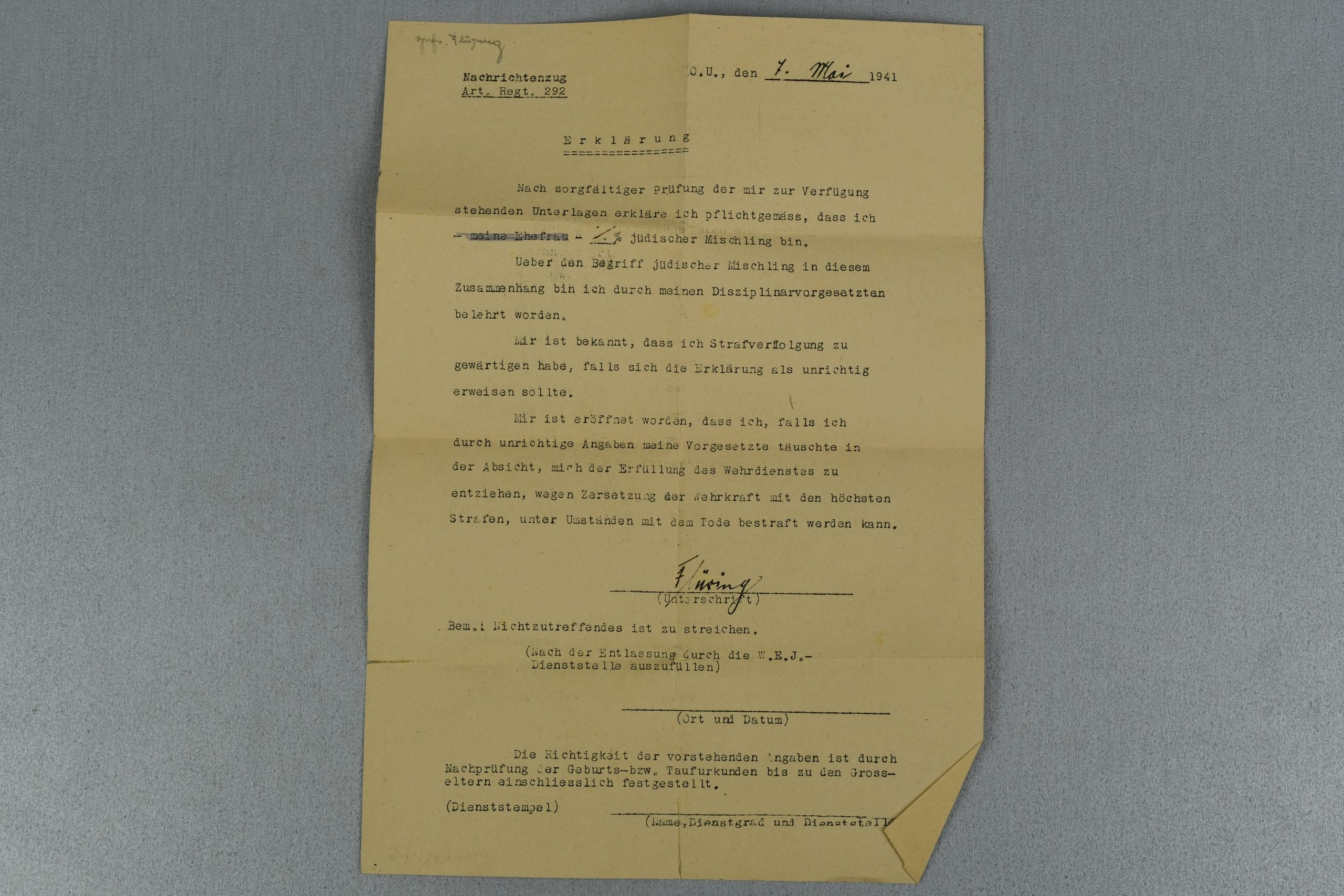 Army (Heer) Wehrpass Hans Flüring Artillerie-Regiment 292 — image 25