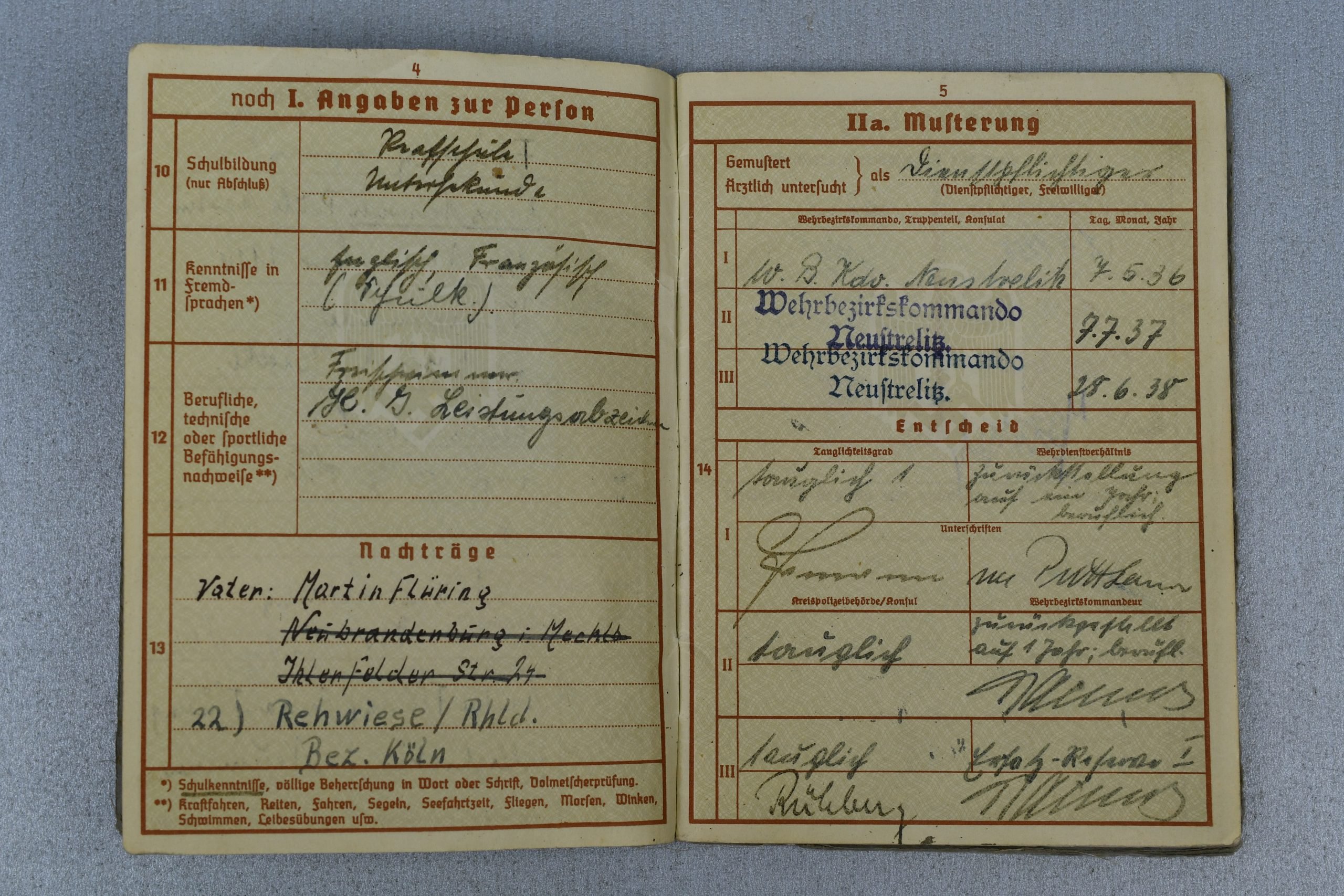 Army (Heer) Wehrpass Hans Flüring Artillerie-Regiment 292 — image 4