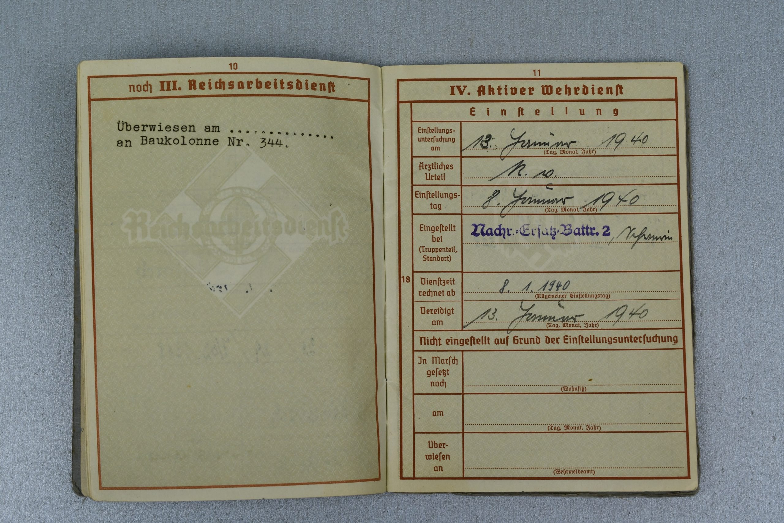 Army (Heer) Wehrpass Hans Flüring Artillerie-Regiment 292 — image 7