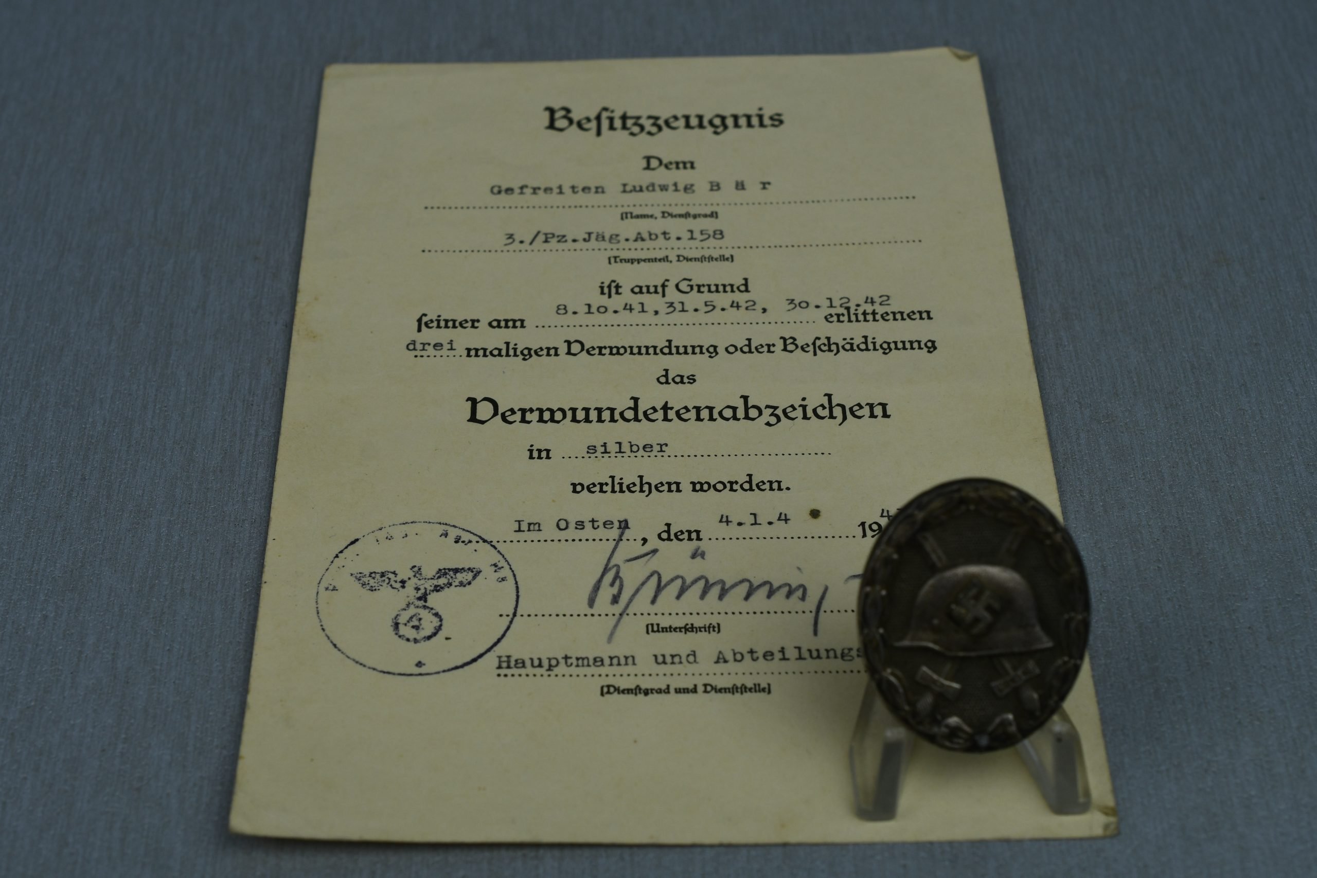 Medal and document grouping Ludwig Bär Panzerjäger-Abteilung 158 — image 10
