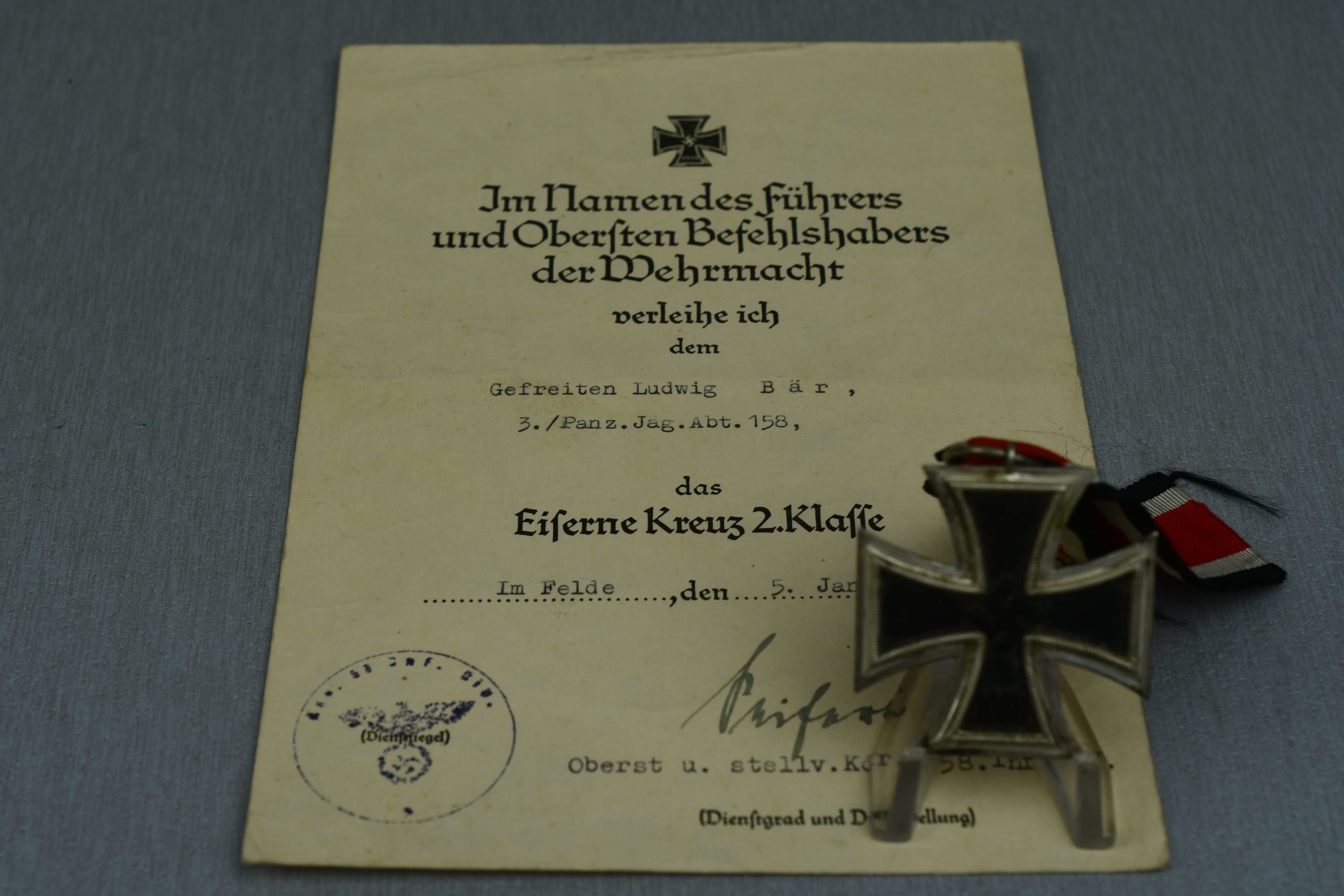Medal and document grouping Ludwig Bär Panzerjäger-Abteilung 158 — image 16