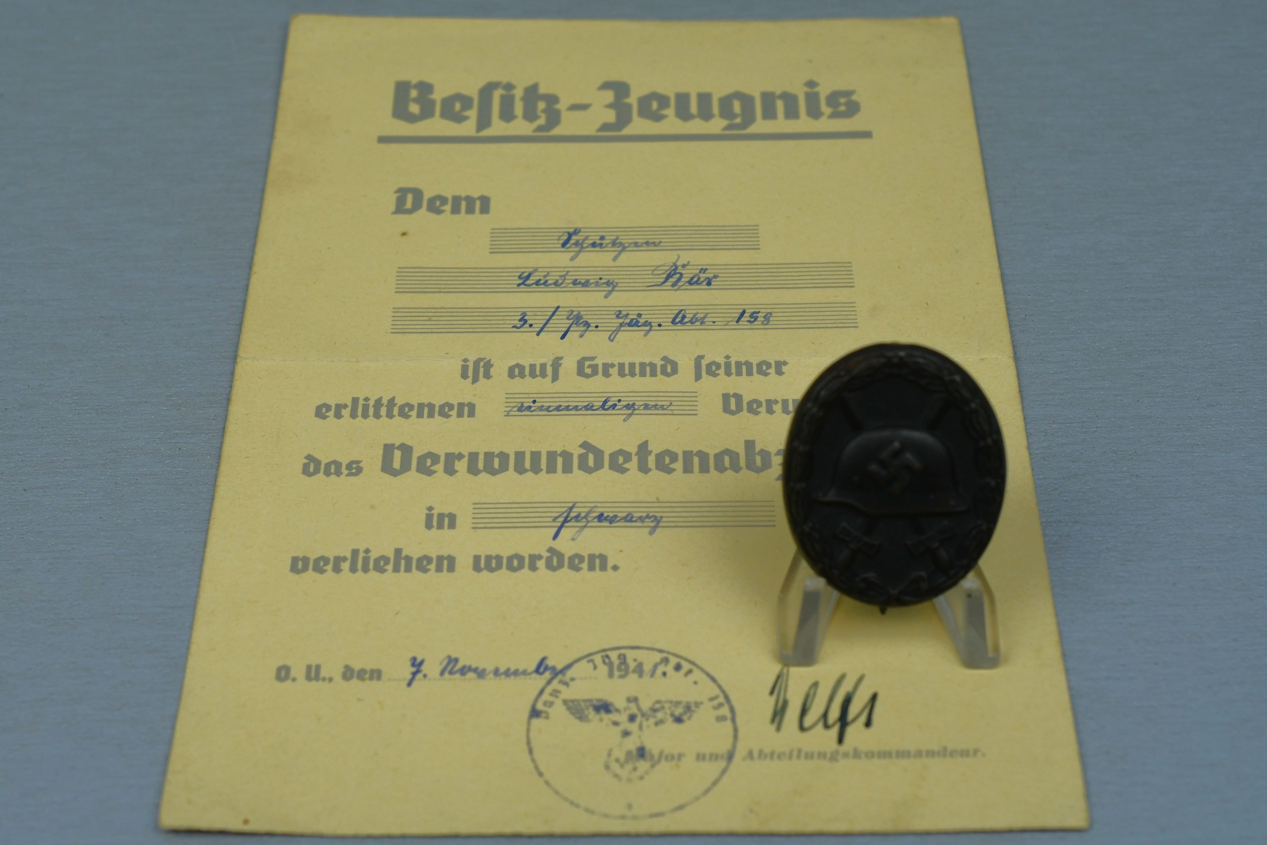 Medal and document grouping Ludwig Bär Panzerjäger-Abteilung 158 — image 2