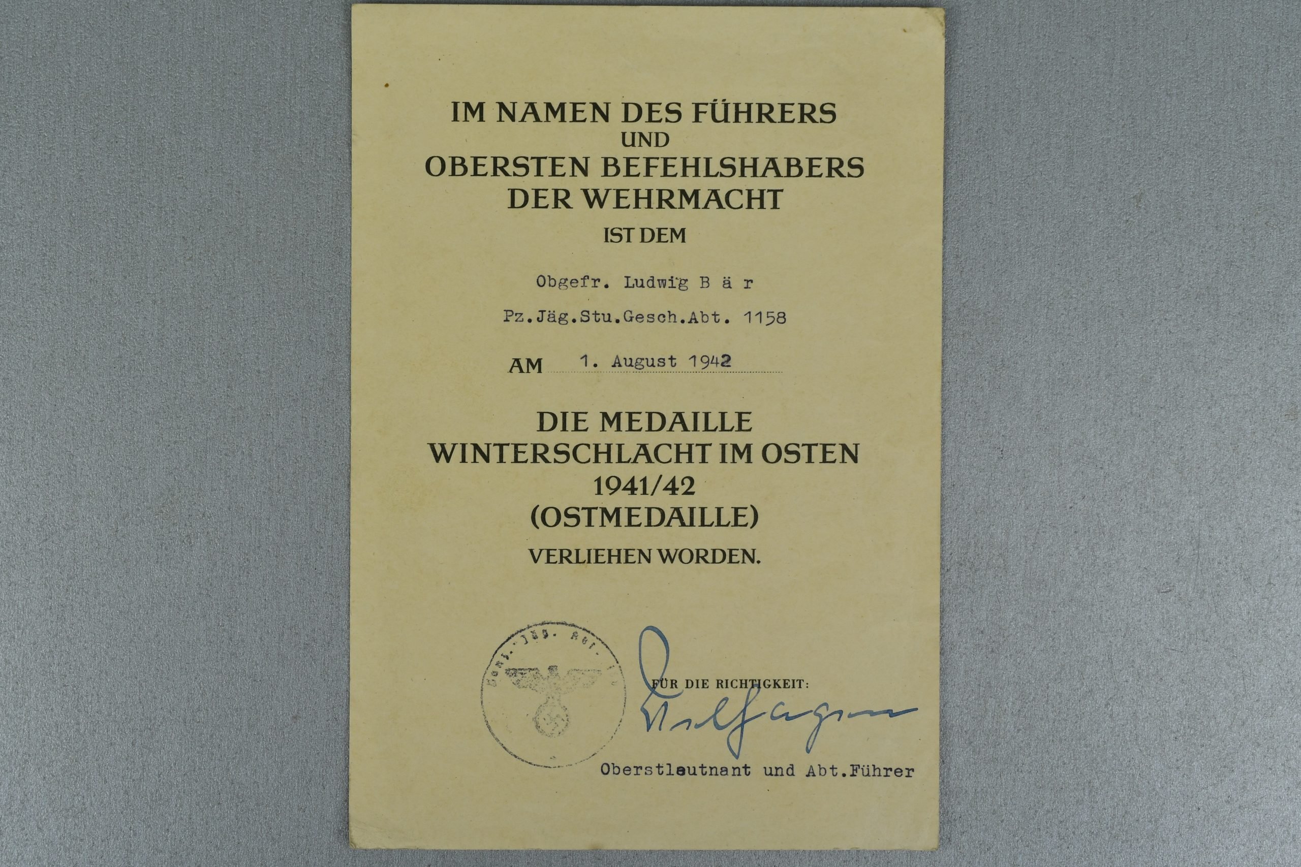 Medal and document grouping Ludwig Bär Panzerjäger-Abteilung 158 — image 30
