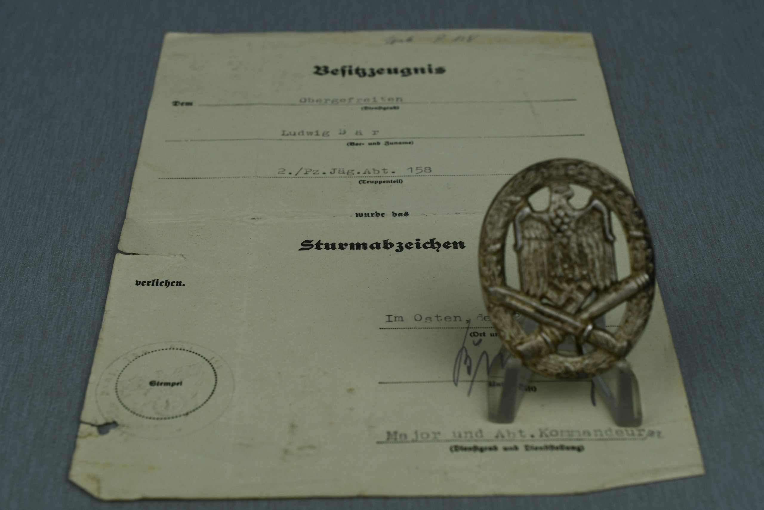 Medal and document grouping Ludwig Bär Panzerjäger-Abteilung 158 — image 32