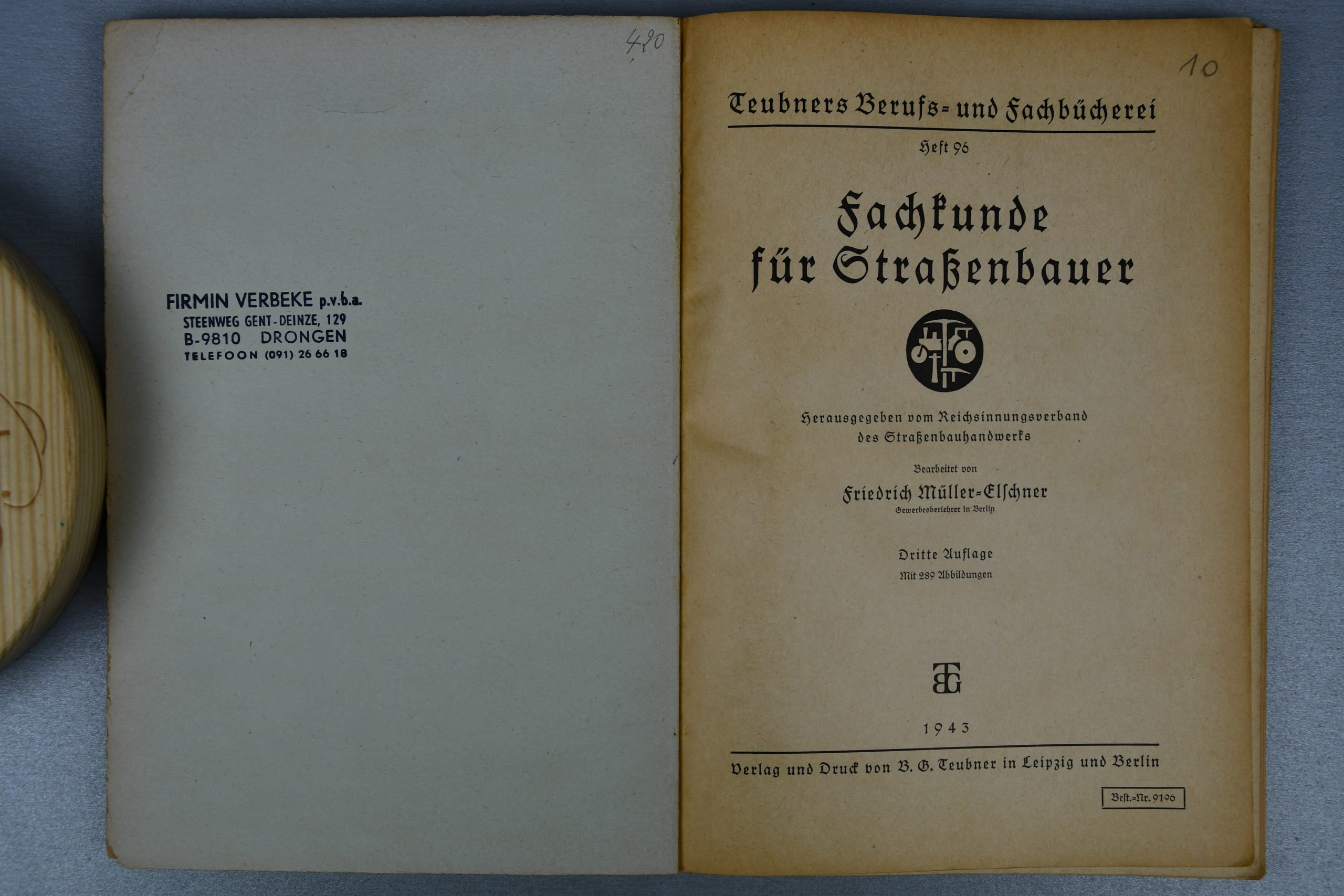Softcover technical book Fachkunde für Strassenbauer by Friedrich Müller-Elschner 1943 — image 2