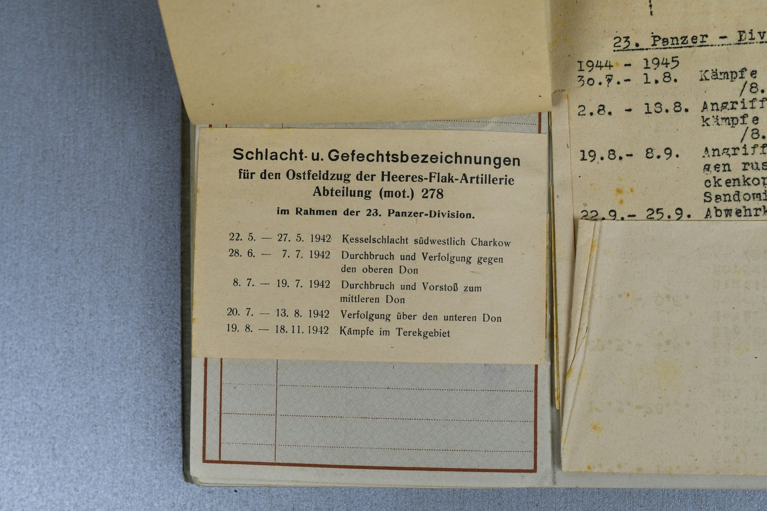 Army (Heer) Werhpass 23. Panzer Division 'Heeres Flak Abteilung 278 (mot.) with many awards and entries — image 11