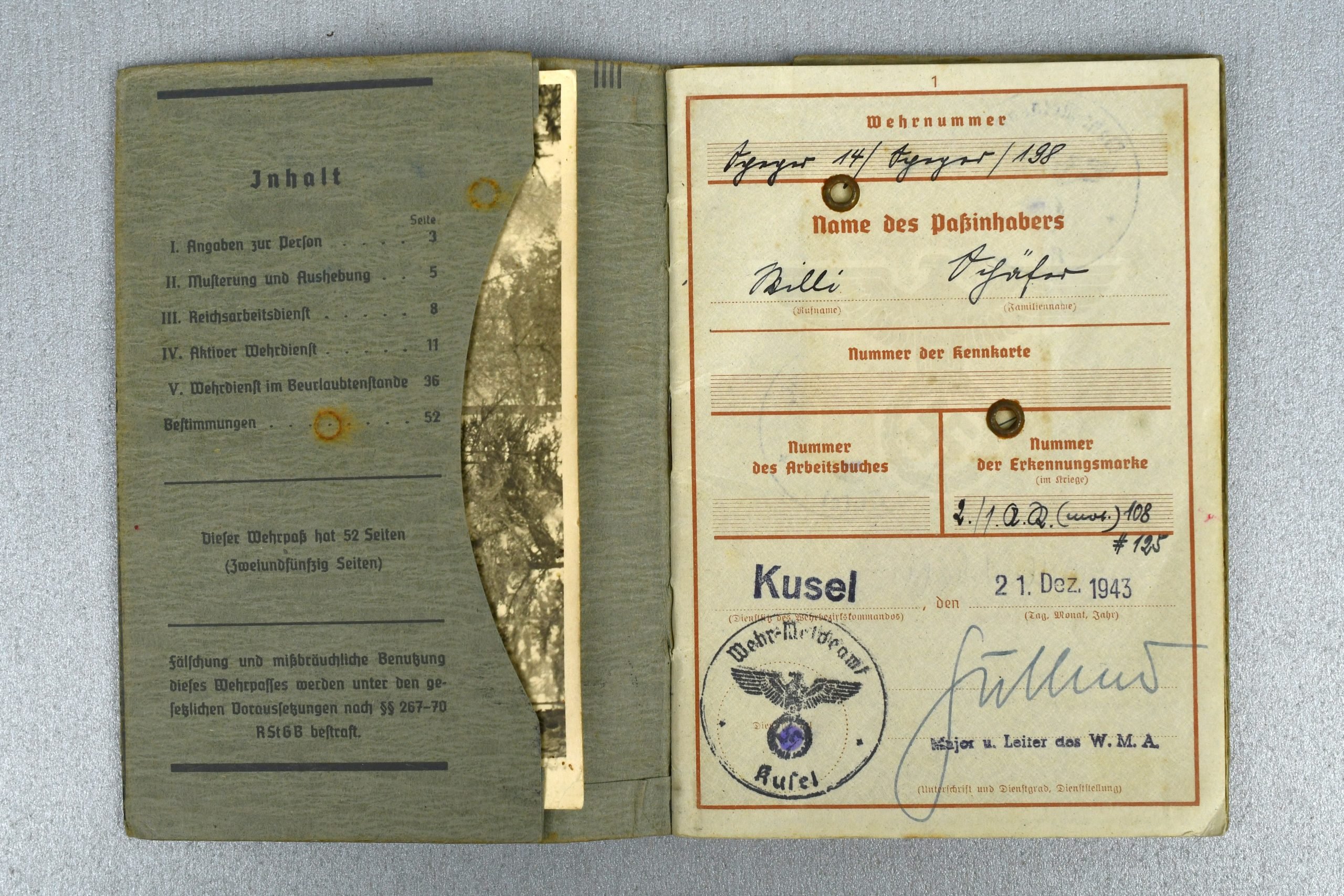 Army (Heer) Werhpass 23. Panzer Division 'Heeres Flak Abteilung 278 (mot.) with many awards and entries — image 2