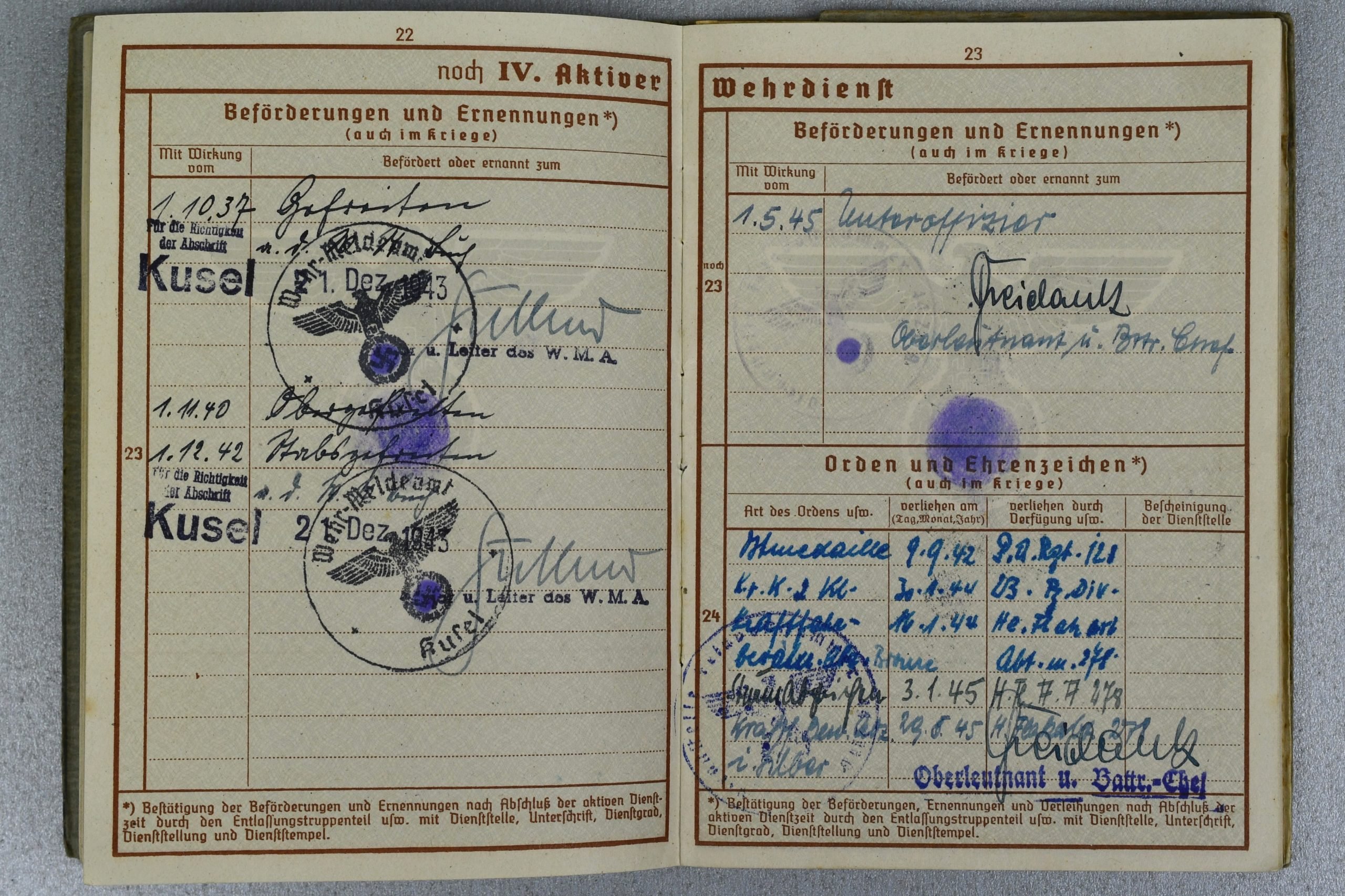 Army (Heer) Werhpass 23. Panzer Division 'Heeres Flak Abteilung 278 (mot.) with many awards and entries — image 8