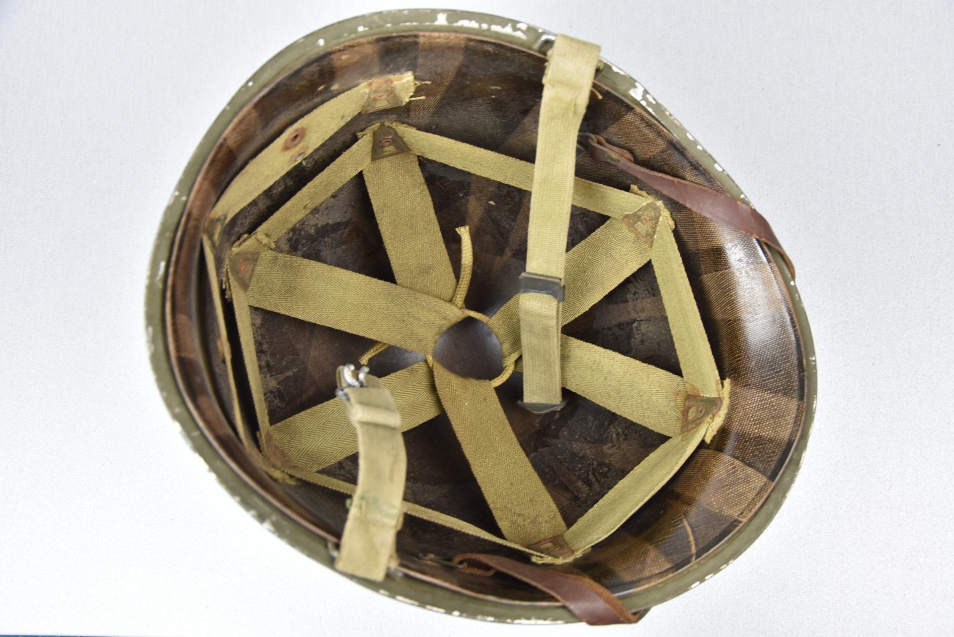 US WW2 M1 front seam fixed bale steel helmet with liner by Westinghouse — image 7