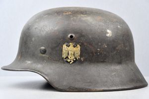 M35 army (Heer) ex-double decal 'overpaint' steel helmet EF68 1938