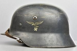 Early M35 Luftwaffe double decal steel helmet with droop tail …