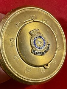 Unusual Vintage HMS Blake Gilt Powder Compact c1960