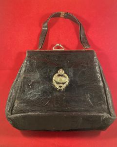 Unusual WW2 Lady's 'Sweetheart' Black Patent Handbag with WW2 Royal …