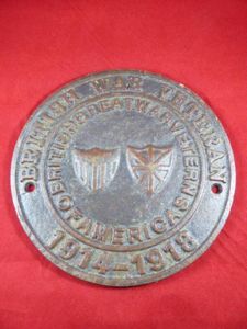 WW1 British Great War Veterans of America Bronze Wall Plaque …