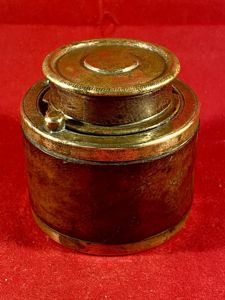 Unusual and Large Antique Brass and Leather Campaign Travelling Inkwell …